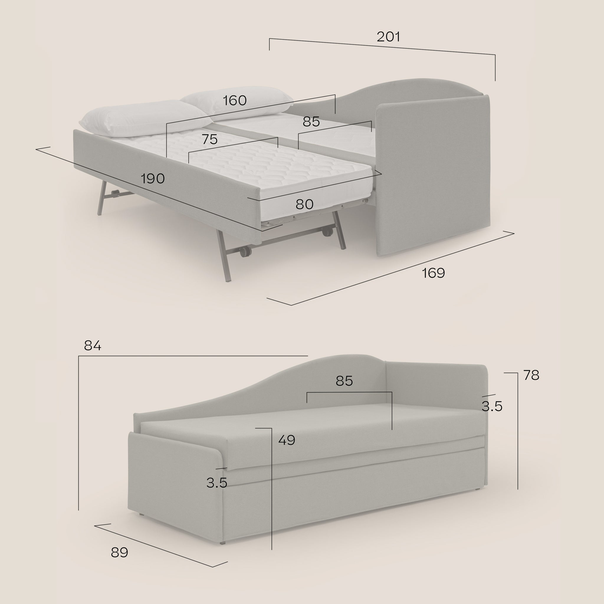 Nolo Divano duplex con doppio letto in tessuto simil cotone impermeabile T13 - divani.store