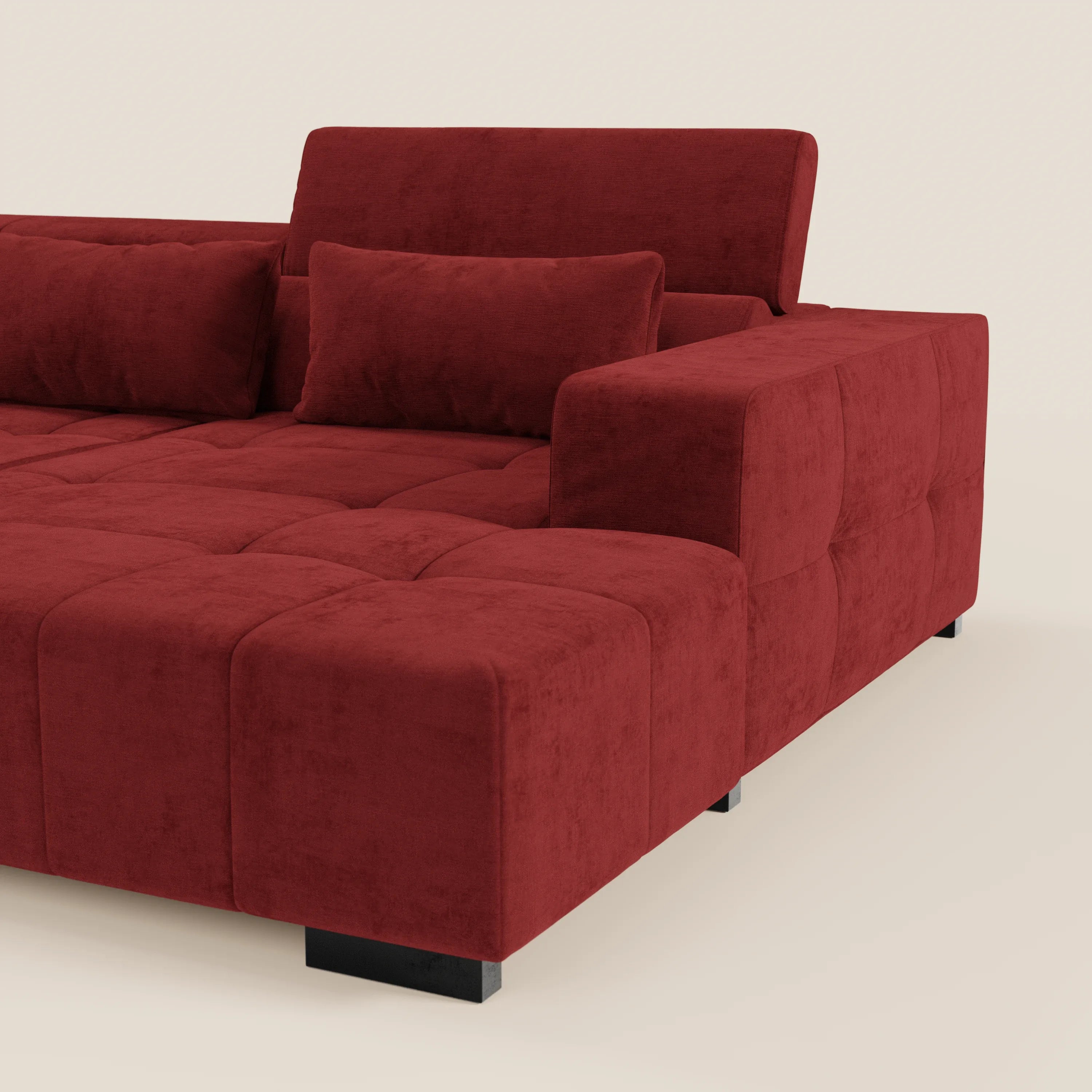Monarch Divano angolare con penisola e Relax Elettrico per allungamento sedute - Poggiatesta Reclinabili in tessuto morbido smacchiabile T31 - divani.store