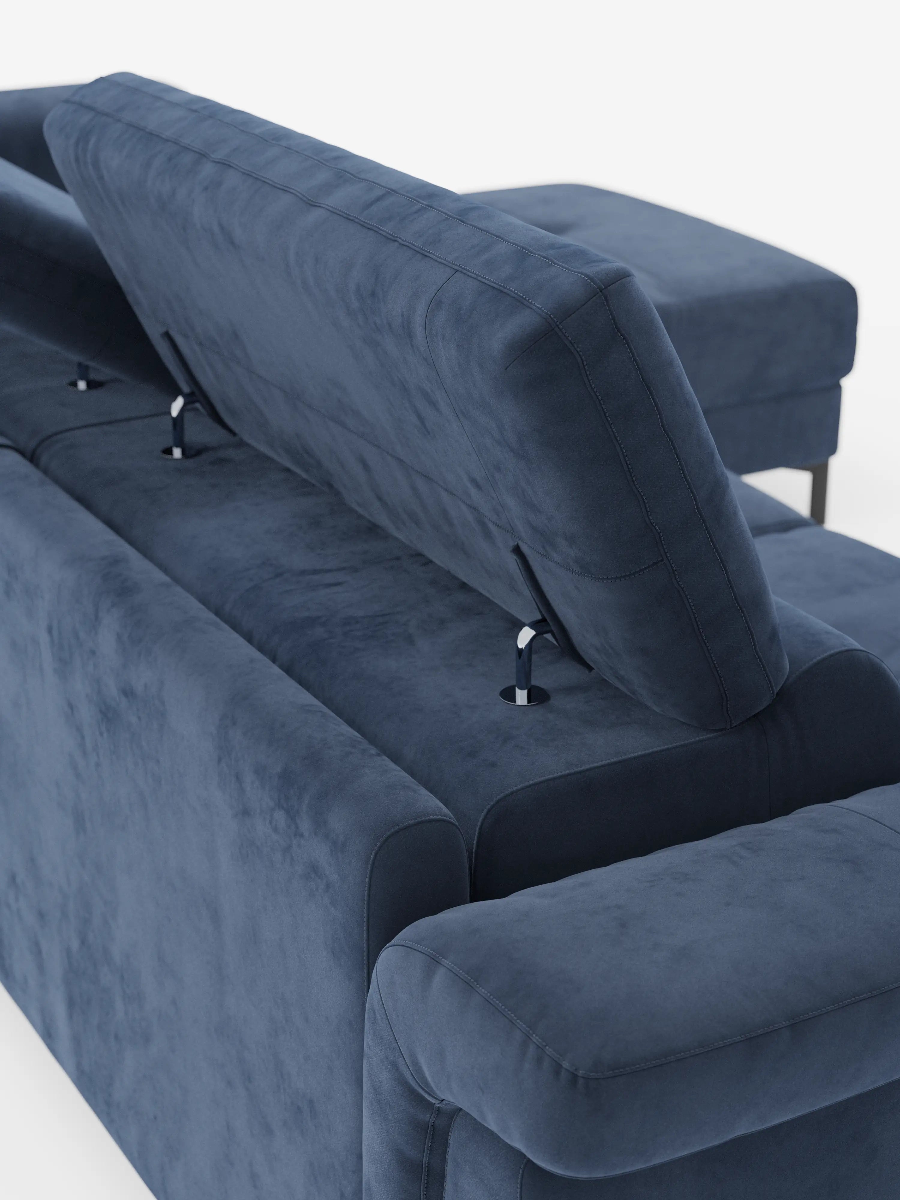 Capri Divano letto angolare con penisola contenitore e poggiatesta reclinabili - elegante tessuto smacchiabile T30
