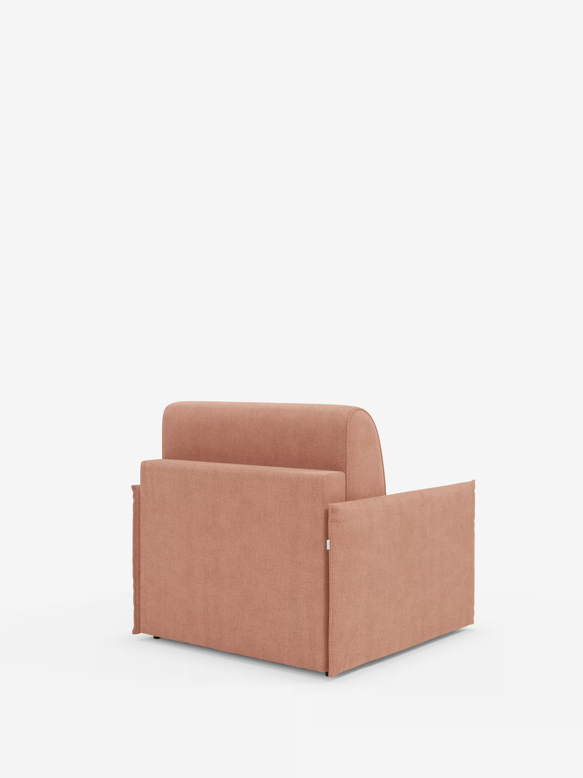 Una poltrona imbottita moderna e senza braccioli in una tonalità rosa antico: la poltrona letto compatta con materasso Evans di Divani.Store presenta un design squadrato dalle linee pulite, con schienale e fianchi alti e rettangolari. Presentata su uno sfondo bianco a tinta unita, questa robusta soluzione salvaspazio è sfoderabile in tessuto smacchiabile T23, il che la rende elegante e pratica come poltrona letto singola.