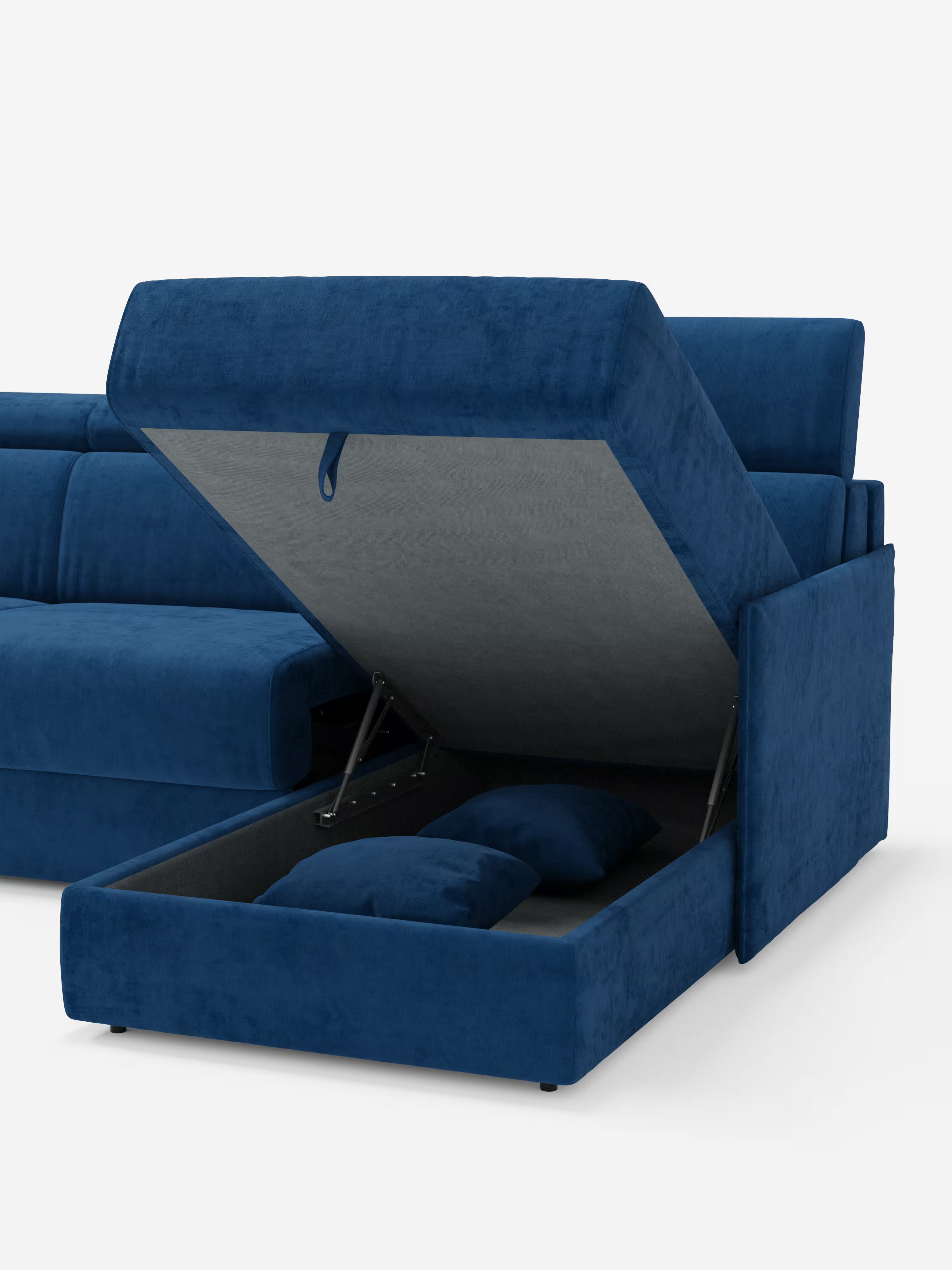 Miryam sofá cama esquinero compacto - reposacabezas reclinables y chaise longue con almacenaje en tejido antimanchas T31