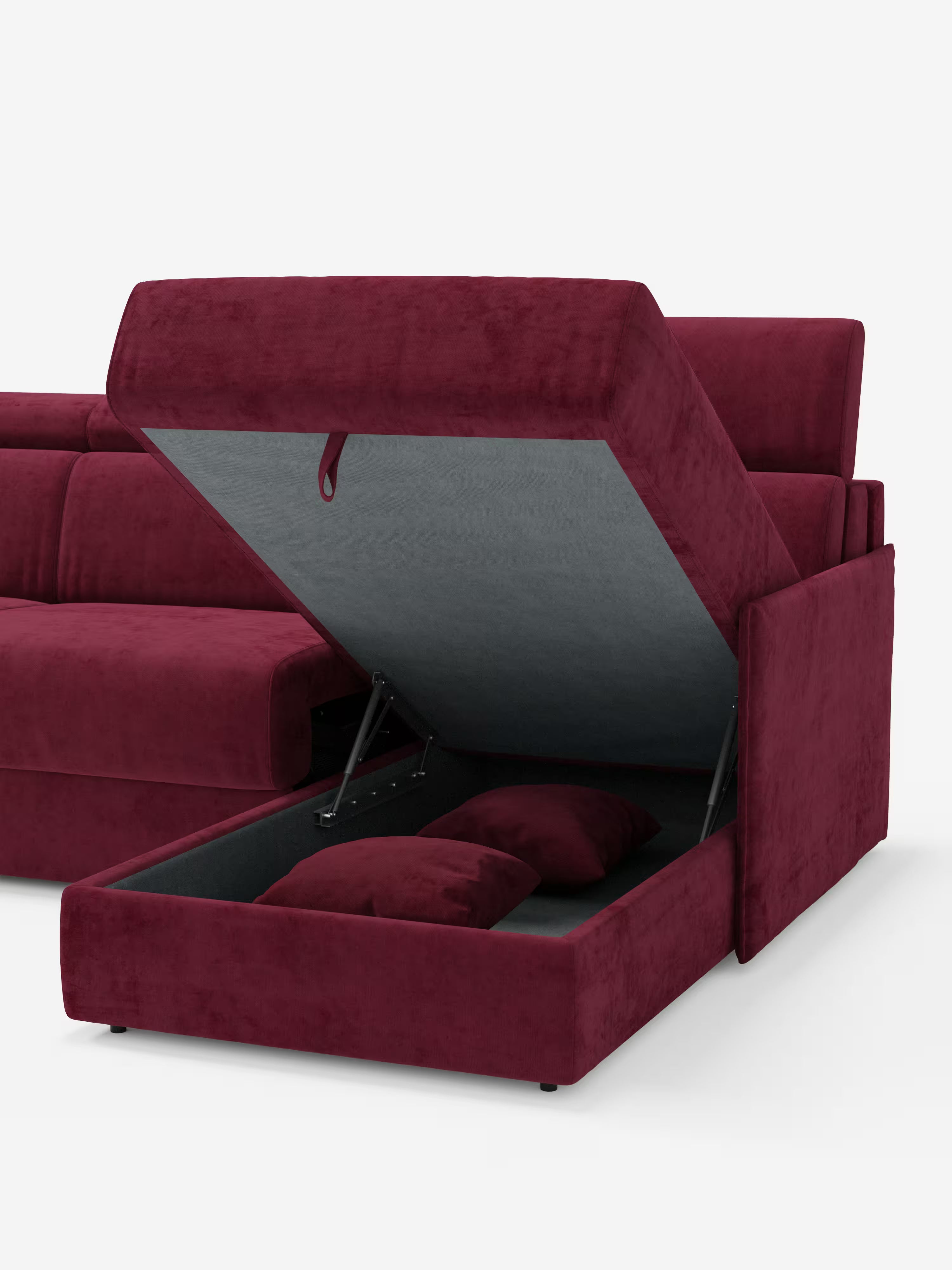 Miryam sofá cama esquinero compacto - reposacabezas reclinables y chaise longue con almacenaje en tejido antimanchas T31