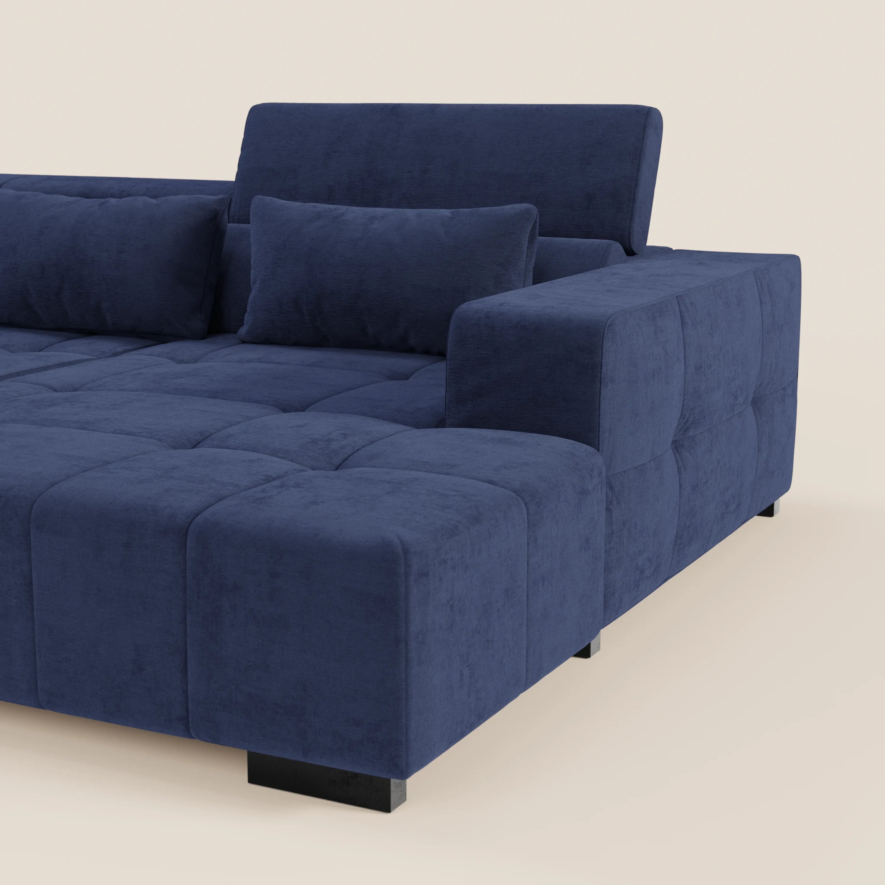 Monarch Divano angolare con penisola e Relax Elettrico per allungamento sedute - Poggiatesta Reclinabili in tessuto morbido smacchiabile T31 - divani.store
