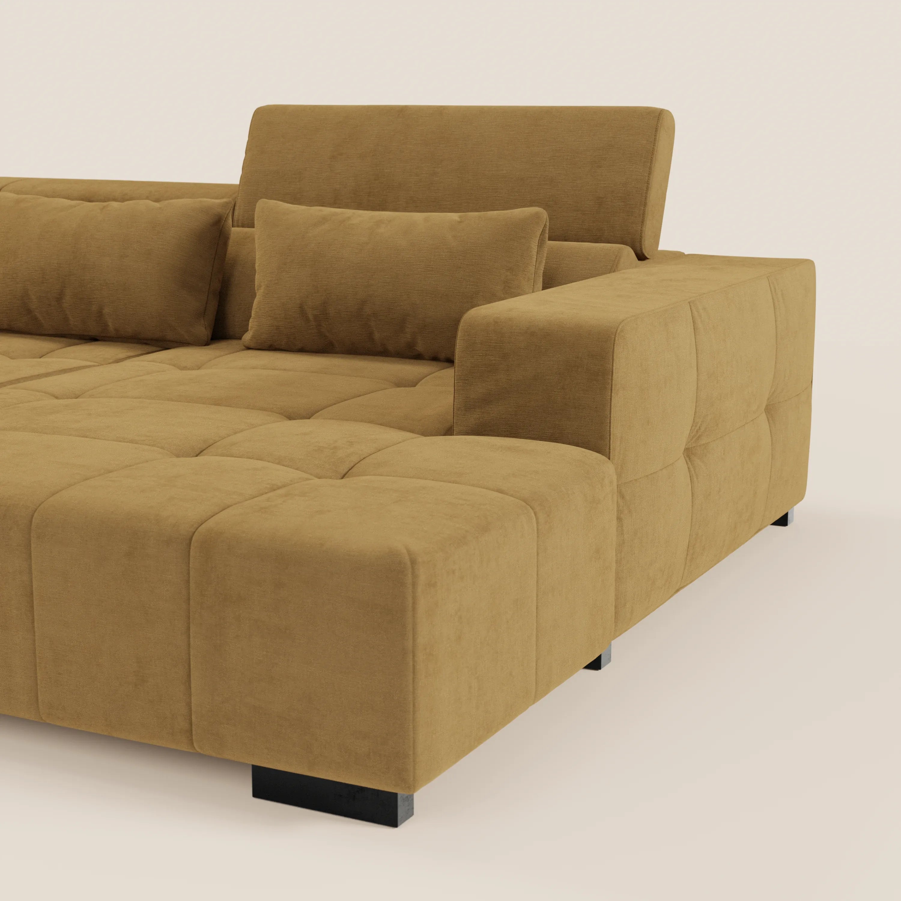 Monarch Divano angolare con penisola e Relax Elettrico per allungamento sedute - Poggiatesta Reclinabili in tessuto morbido smacchiabile T31 - divani.store
