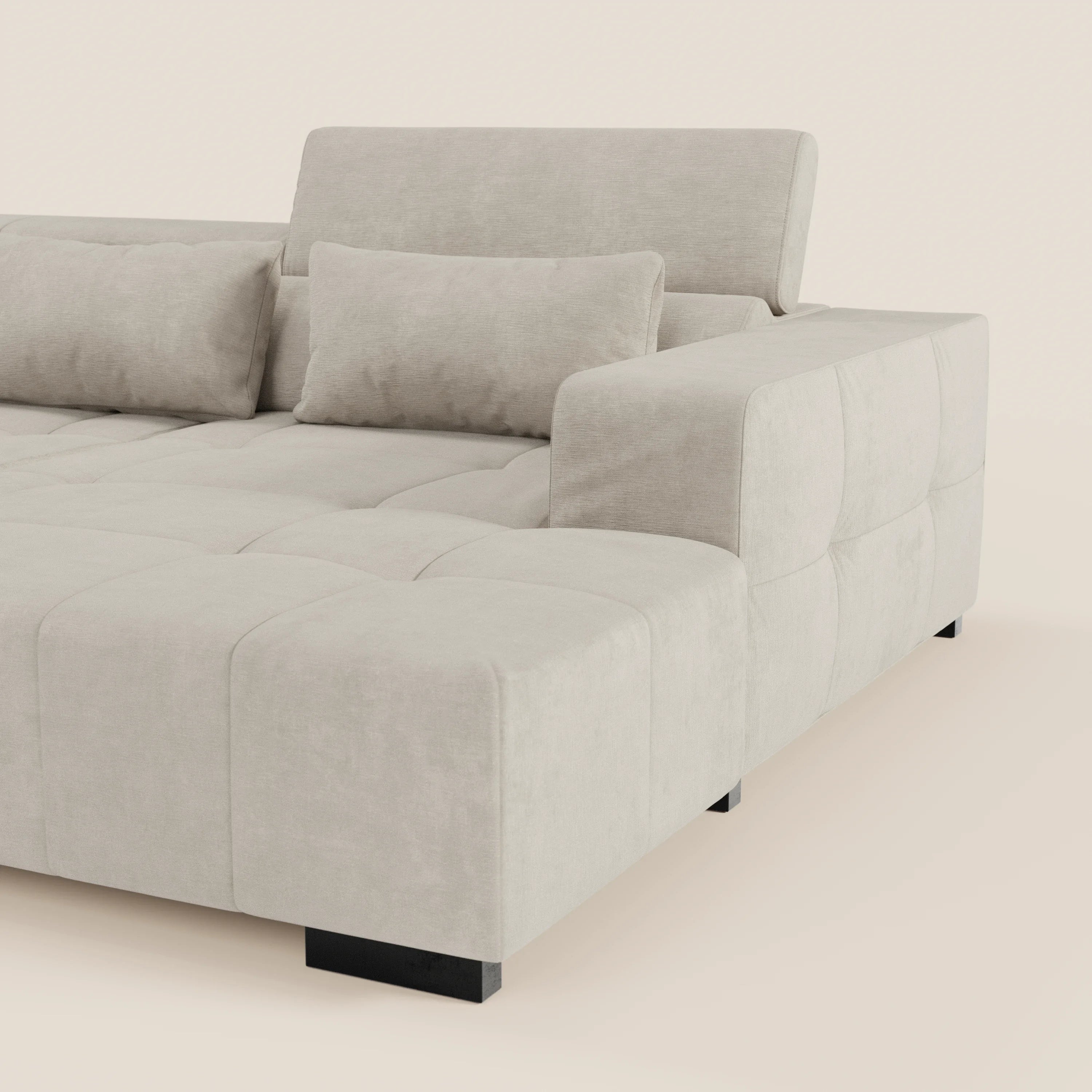 Monarch Divano angolare con penisola e Relax Elettrico per allungamento sedute - Poggiatesta Reclinabili in tessuto morbido smacchiabile T31 - divani.store