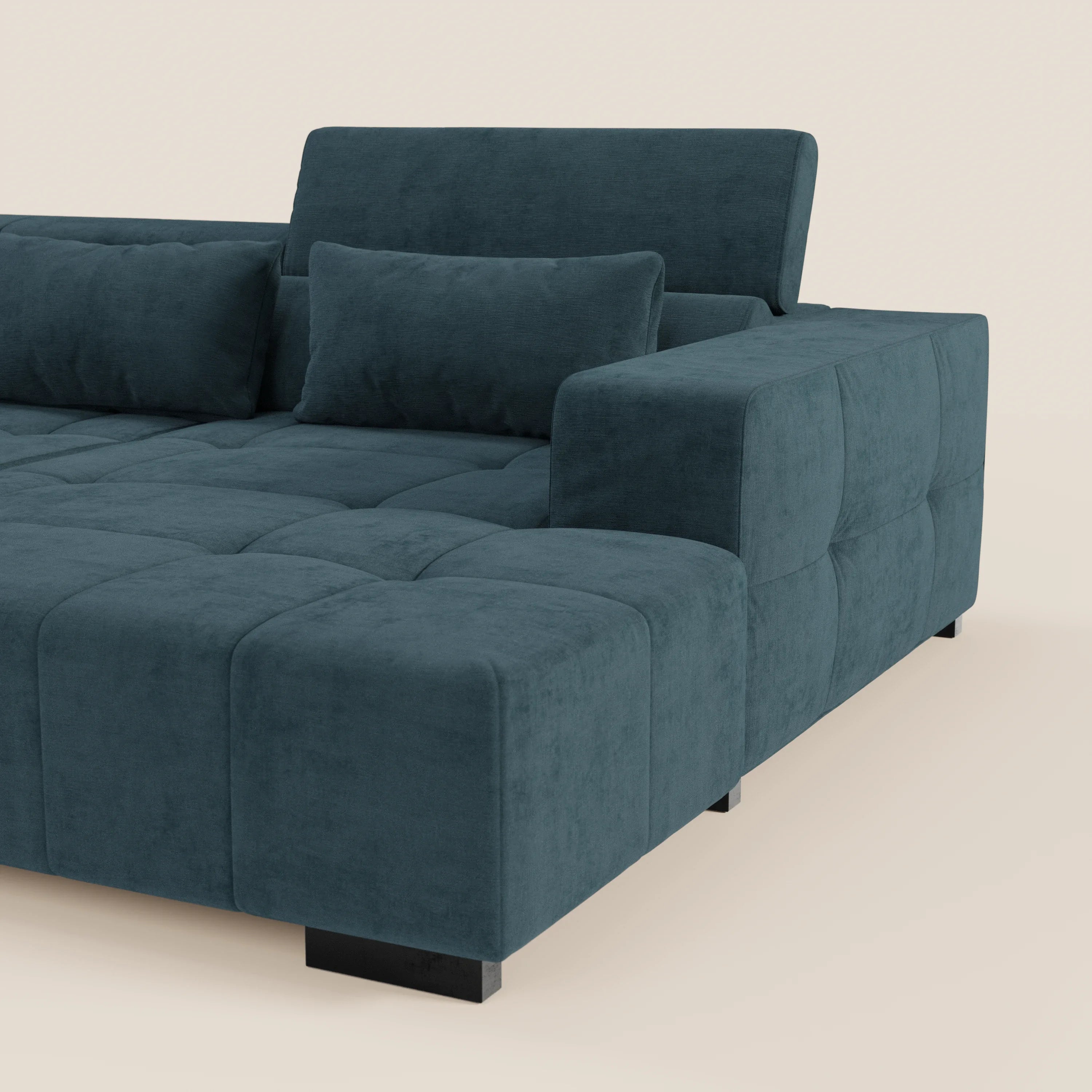 Monarch Divano angolare con penisola e Relax Elettrico per allungamento sedute - Poggiatesta Reclinabili in tessuto morbido smacchiabile T31 - divani.store