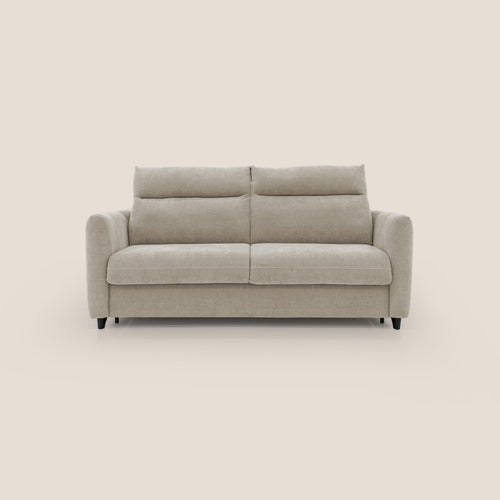 Peonia divano letto scandinavo con materasso H18 cm e morbido e alto schienale in tessuto Bouclé impermeabile T07 beige - divani.store