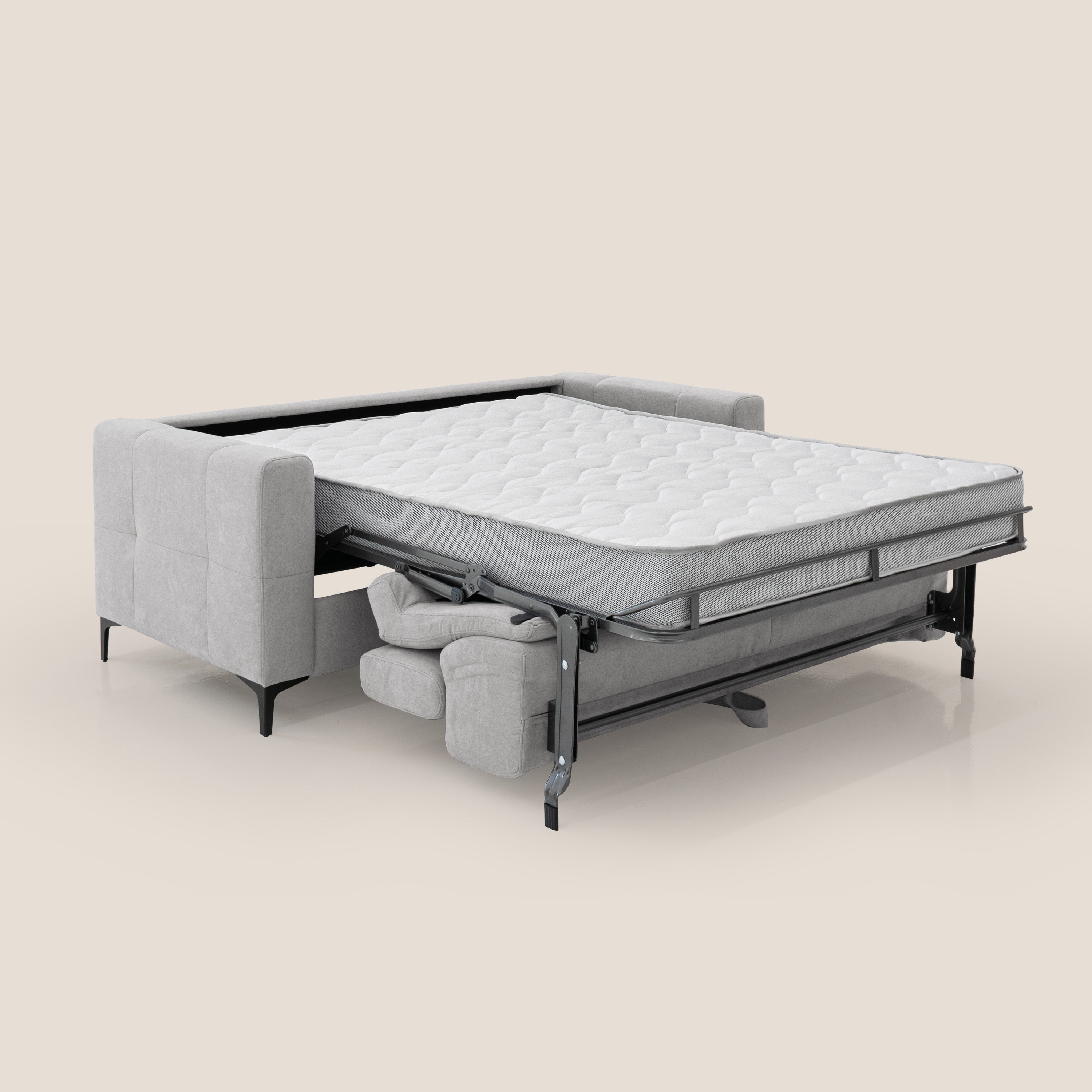 Gardenia divano letto materasso alto 18 cm con poggiatesta reclinabili e rivestimento impermeabile T02 grigio chiaro - divani.store