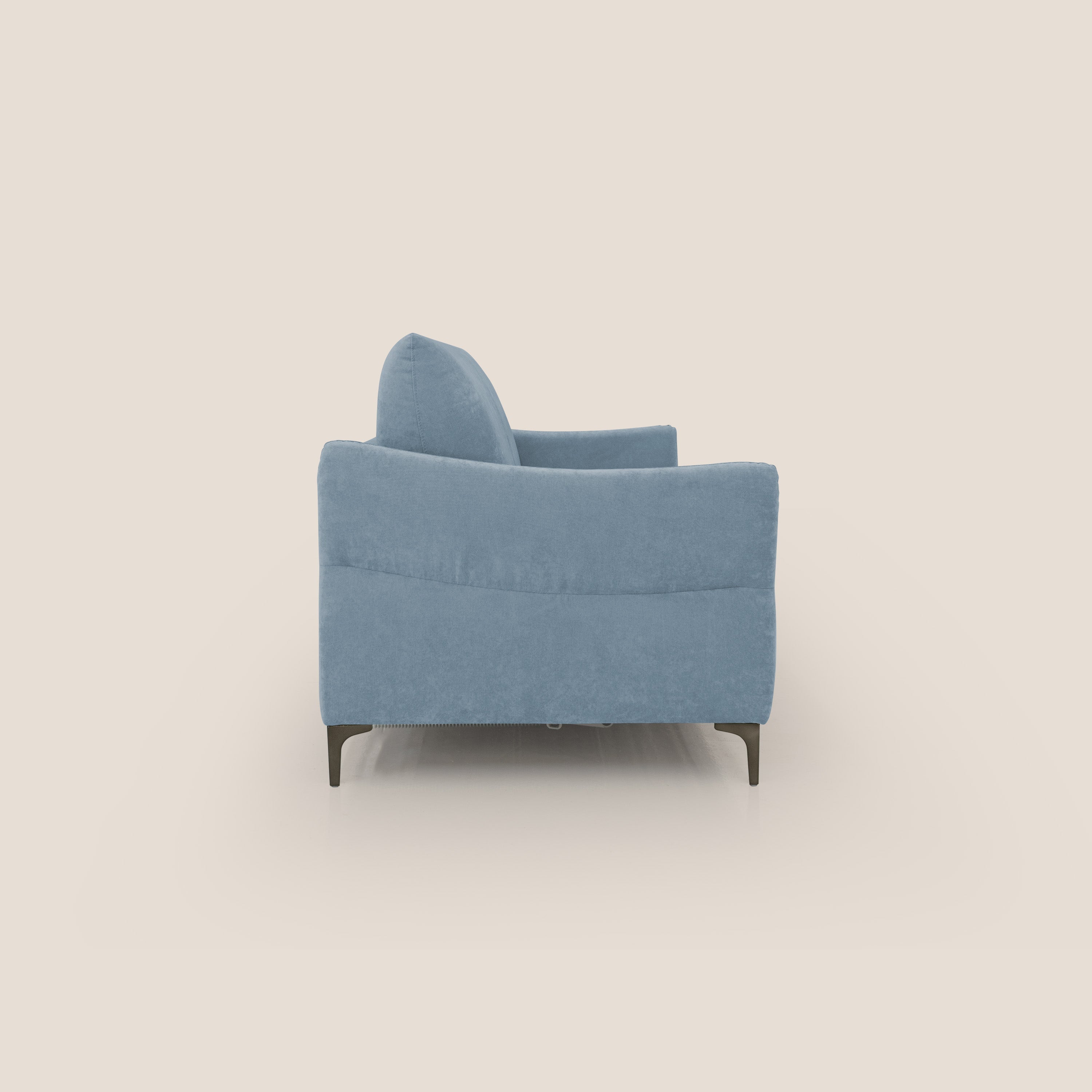 Dalia divano letto con materasso H18 cm e piedi alti in raffinato tessuto smacchiabile T17 carta da zucchero - divani.store