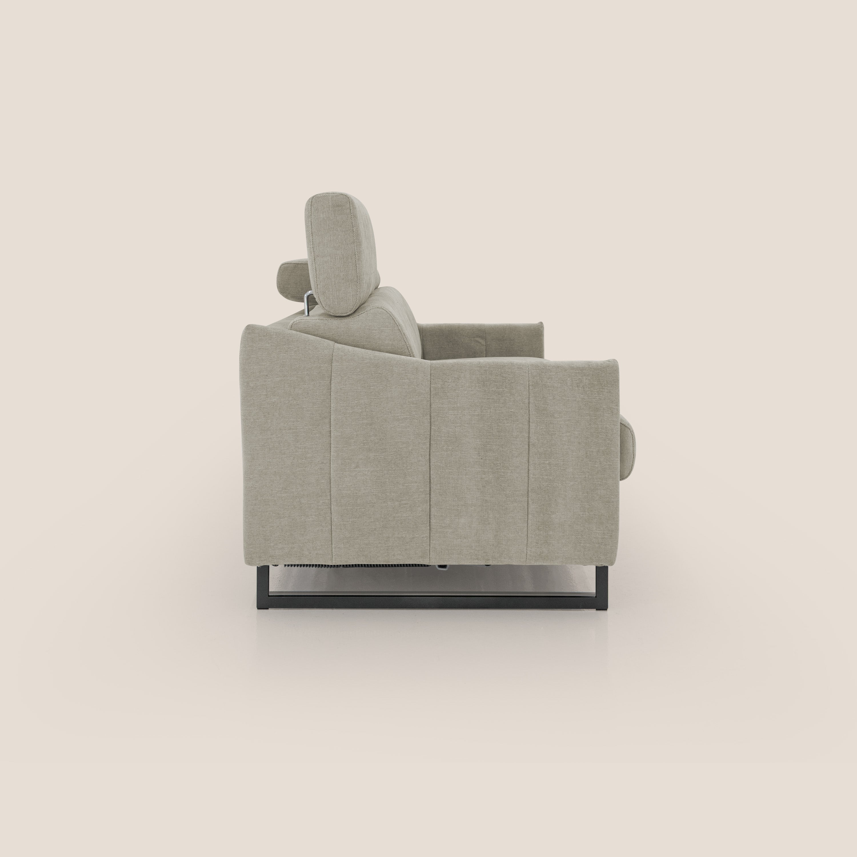 Loto divano letto salvaspazio materasso H18 cm con piedi alti in morbido tessuto impermeabile T14 tortora - divani.store