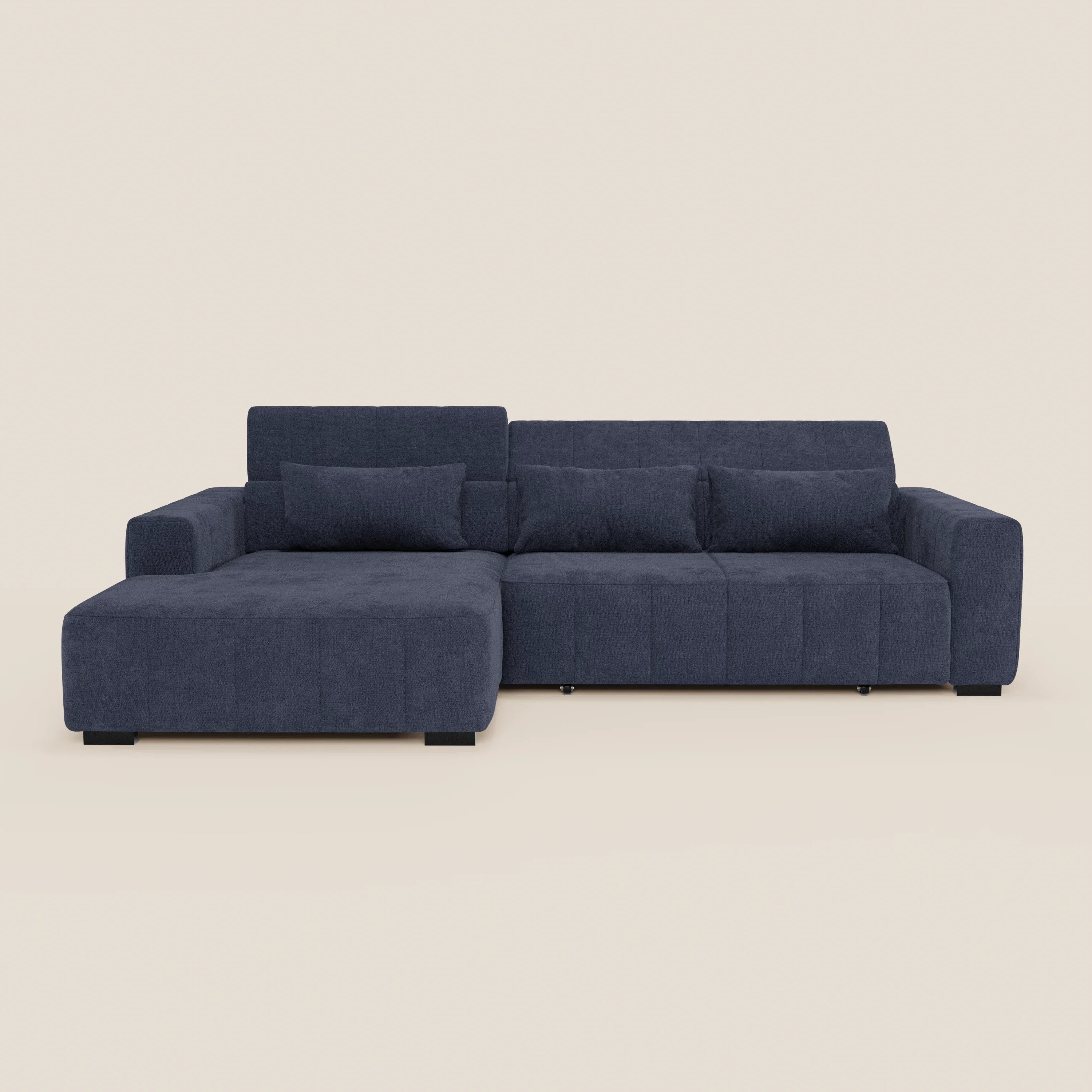 Doric Divano angolare con penisola e sedute allungabili con relax elettrico - poggiatesta reclinabili in tessuto smacchiabile T23 - divani.store