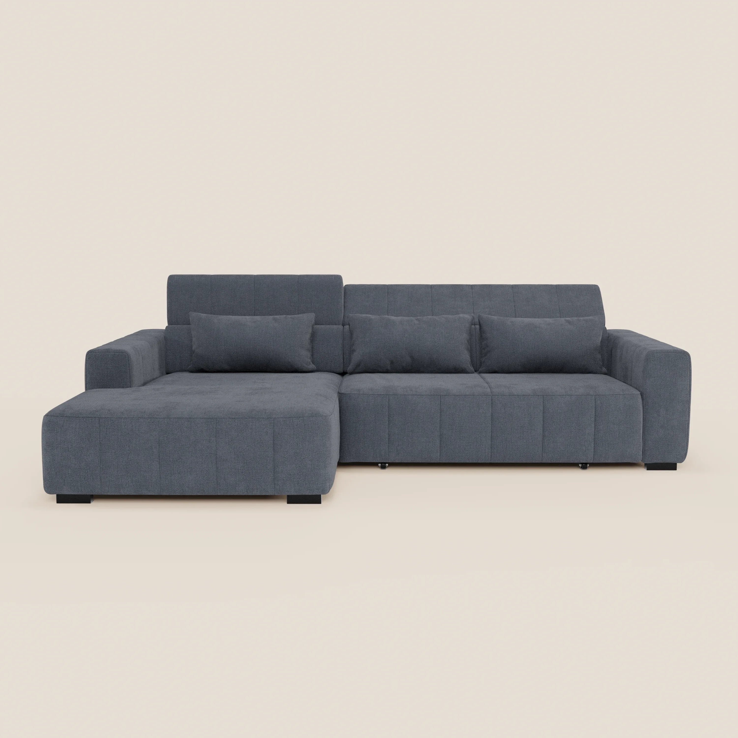 Doric Divano angolare con penisola e sedute allungabili con relax elettrico - poggiatesta reclinabili in tessuto smacchiabile T23 - divani.store