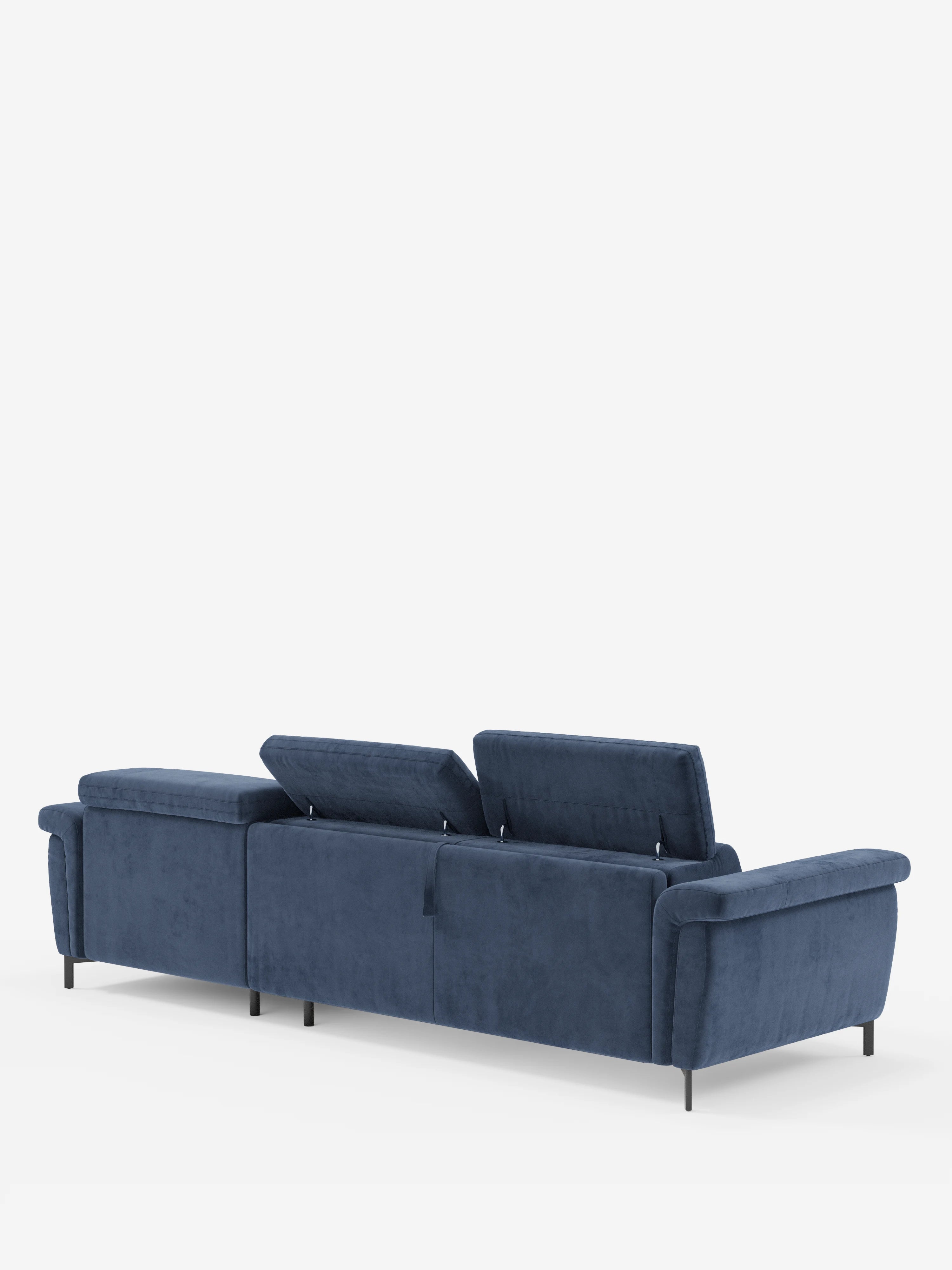 Capri Divano letto angolare con penisola contenitore e poggiatesta reclinabili - elegante tessuto smacchiabile T30