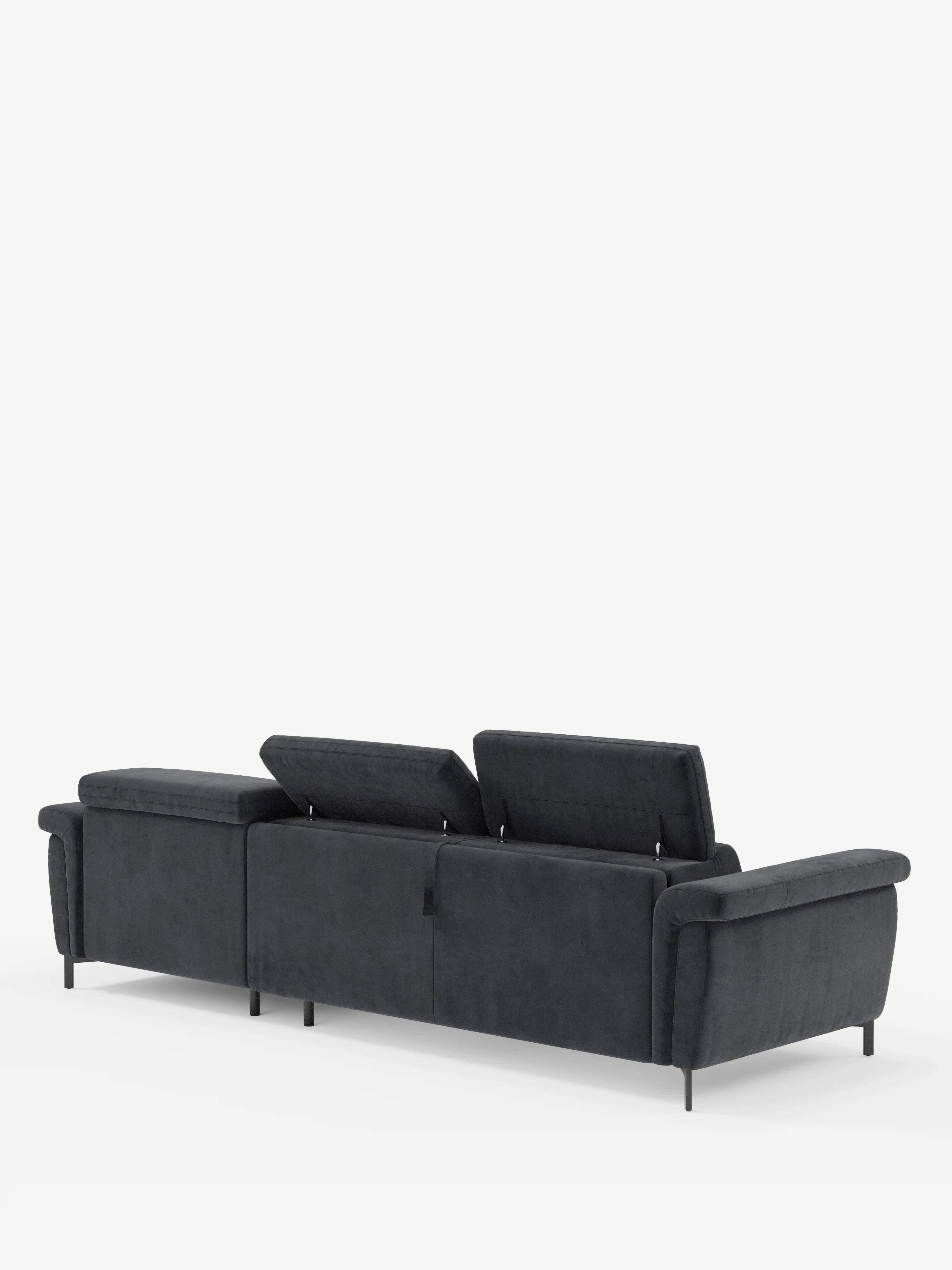 Capri Divano letto angolare con penisola contenitore e poggiatesta reclinabili - elegante tessuto smacchiabile T30