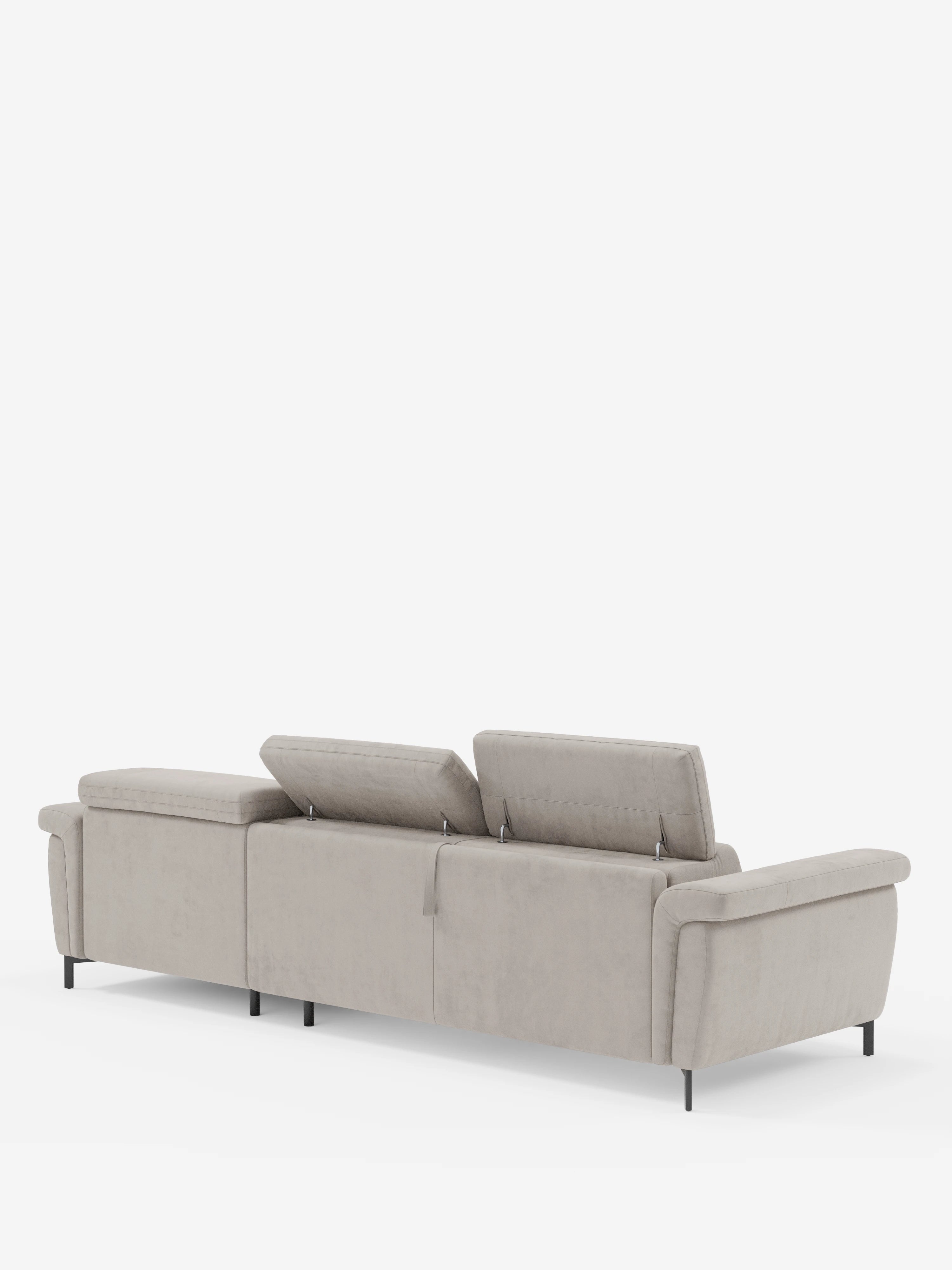 Capri Divano letto angolare con penisola contenitore e poggiatesta reclinabili - elegante tessuto smacchiabile T30