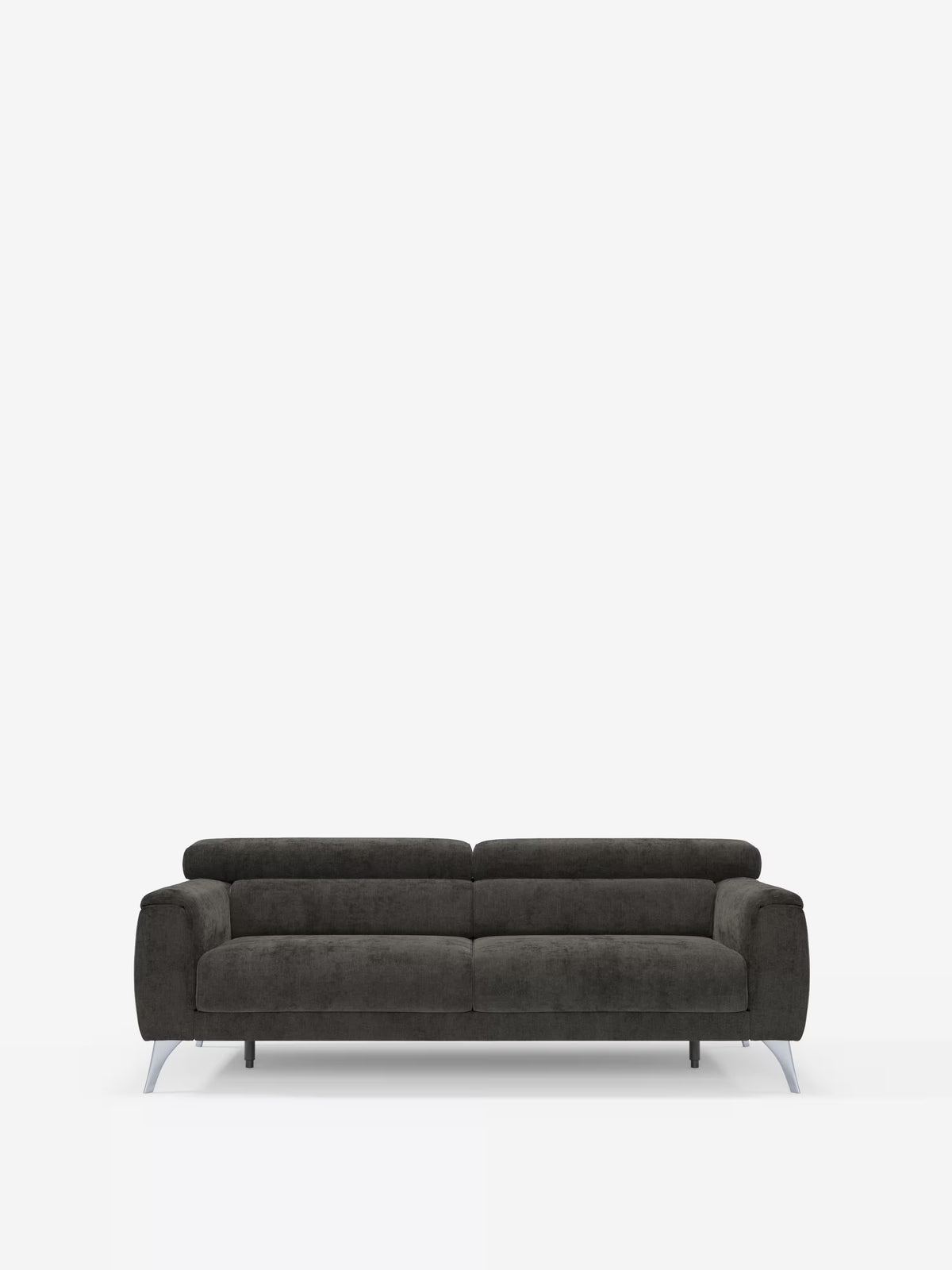 Scopri il comfort contemporaneo con il divano Caravaggio a 2 e 3 posti di Divani.Store, realizzato in elegante tessuto T31 resistente alle macchie. Questo moderno divano grigio scuro è caratterizzato da schienali bassi, morbidi cuscini di seduta allungati, sottili gambe in metallo e poggiatesta reclinabili. Perfetto per un soggiorno contemporaneo, questo divano moderno è messo in risalto su uno sfondo bianco a tinta unita per enfatizzarne il design minimalista e sofisticato.
