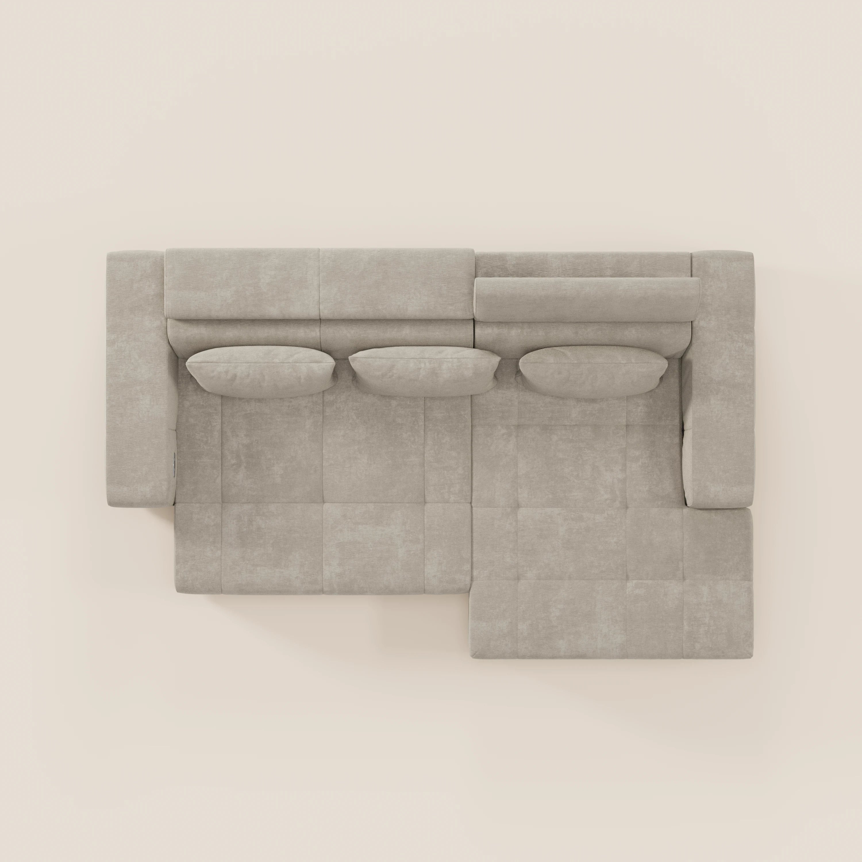 Monarch Divano angolare con penisola e Relax Elettrico per allungamento sedute - Poggiatesta Reclinabili in tessuto morbido smacchiabile T31 - divani.store