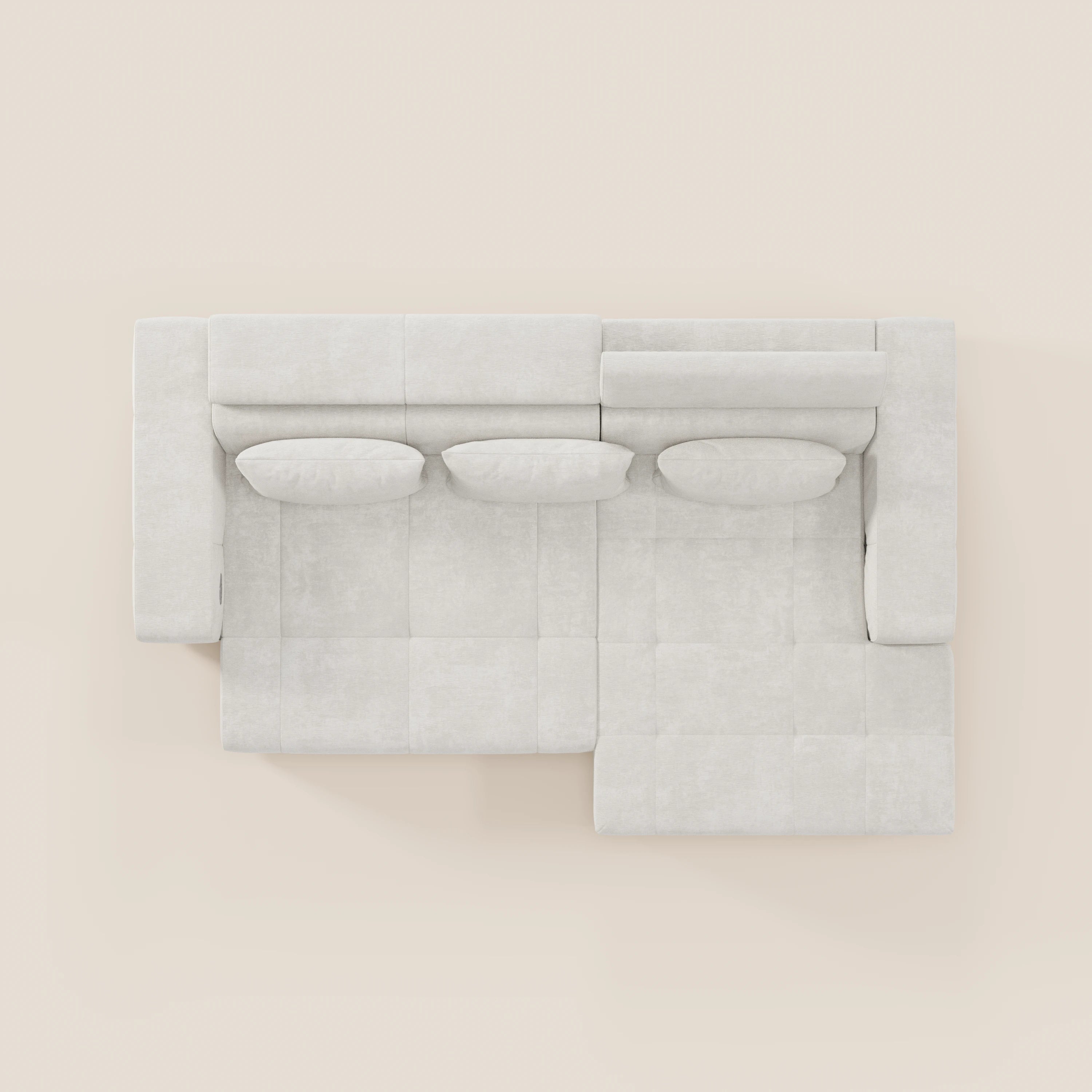Monarch Divano angolare con penisola e Relax Elettrico per allungamento sedute - Poggiatesta Reclinabili in tessuto morbido smacchiabile T31 - divani.store