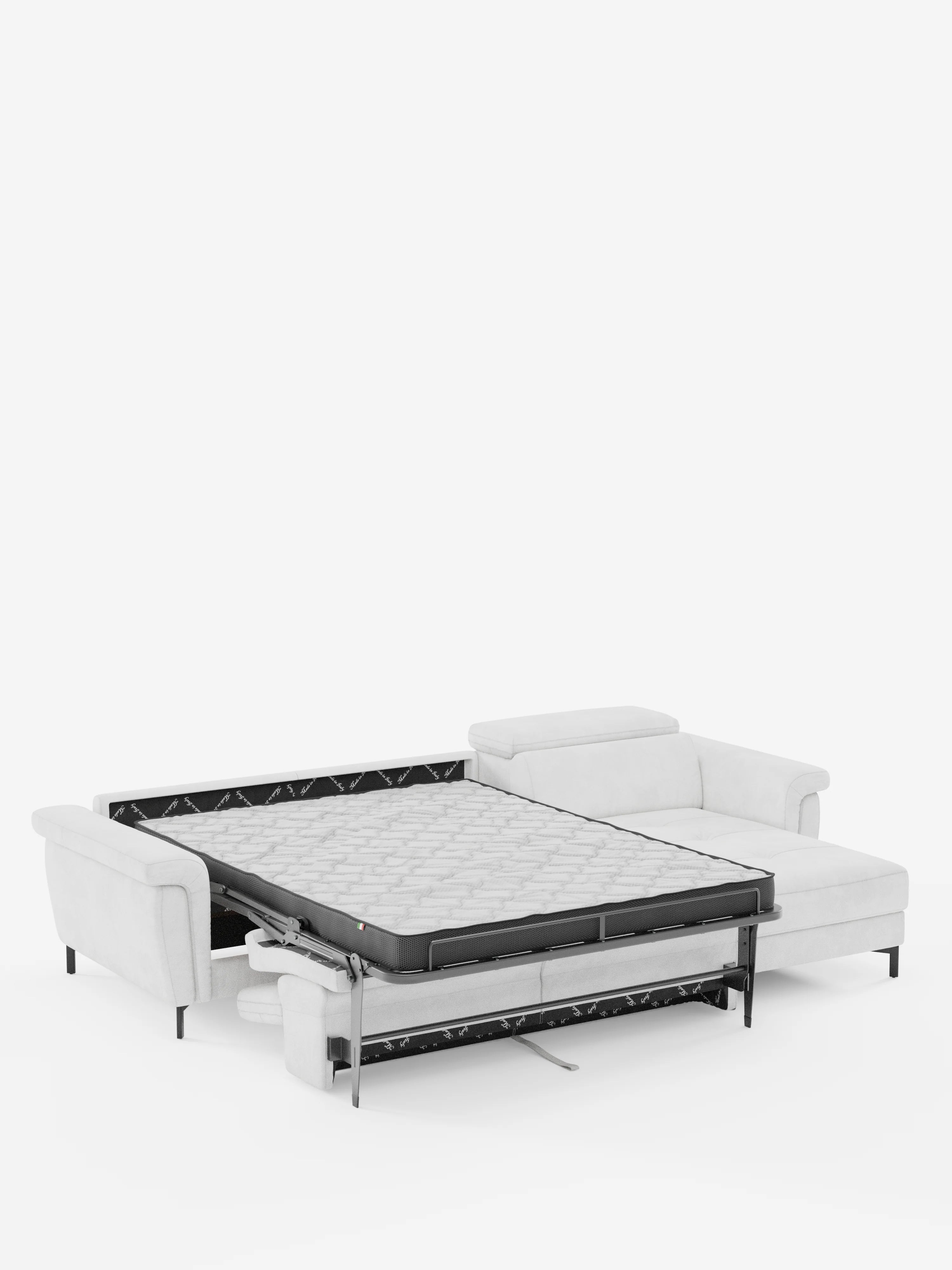 Capri Divano letto angolare con penisola contenitore e poggiatesta reclinabili - elegante tessuto smacchiabile T30