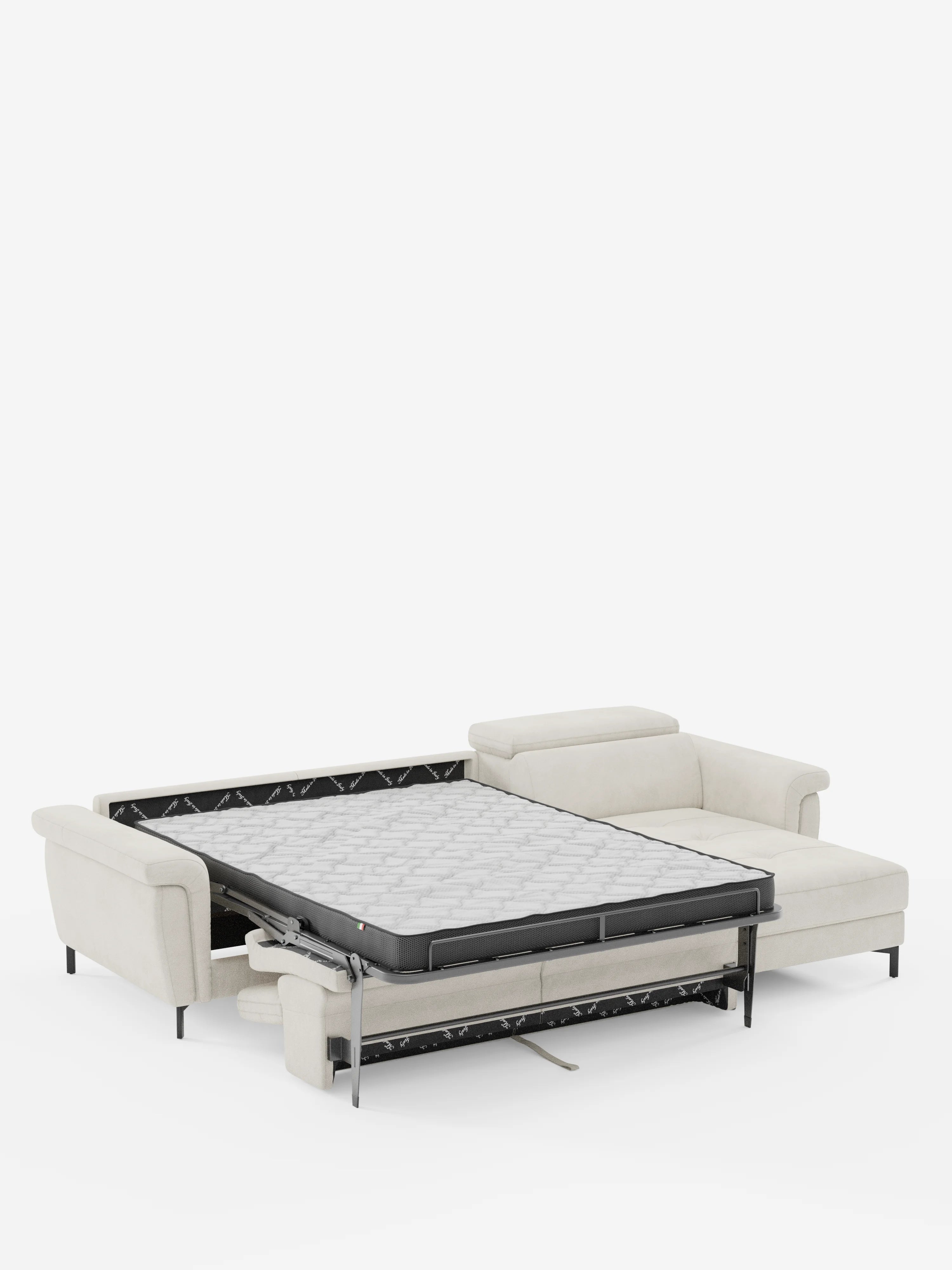 Capri Divano letto angolare con penisola contenitore e poggiatesta reclinabili - elegante tessuto smacchiabile T30