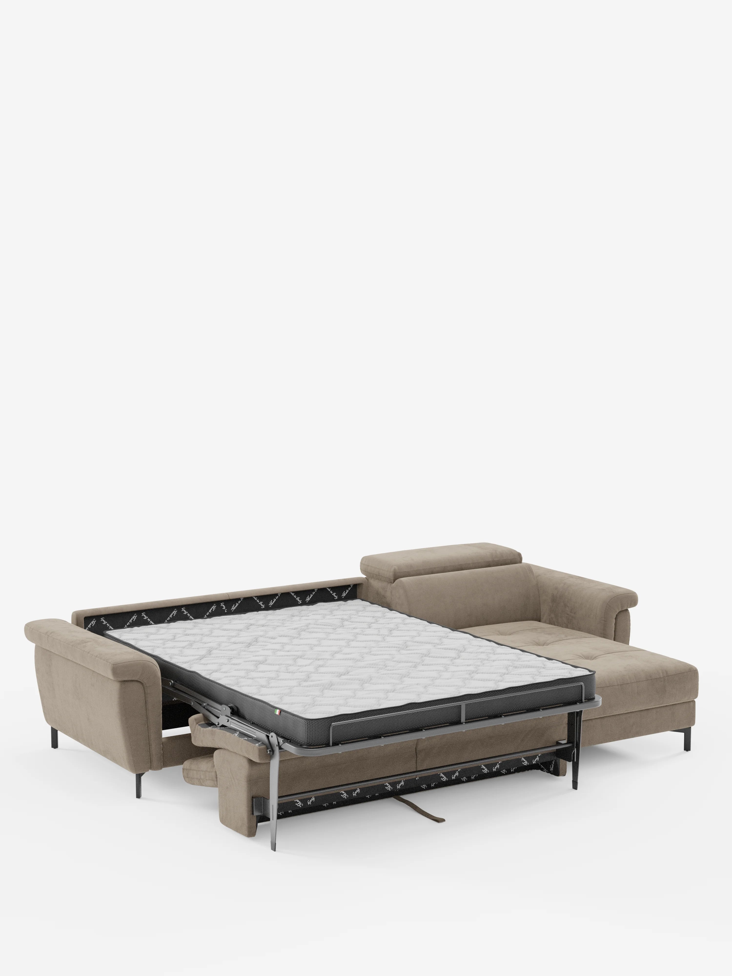 Capri Divano letto angolare con penisola contenitore e poggiatesta reclinabili - elegante tessuto smacchiabile T30