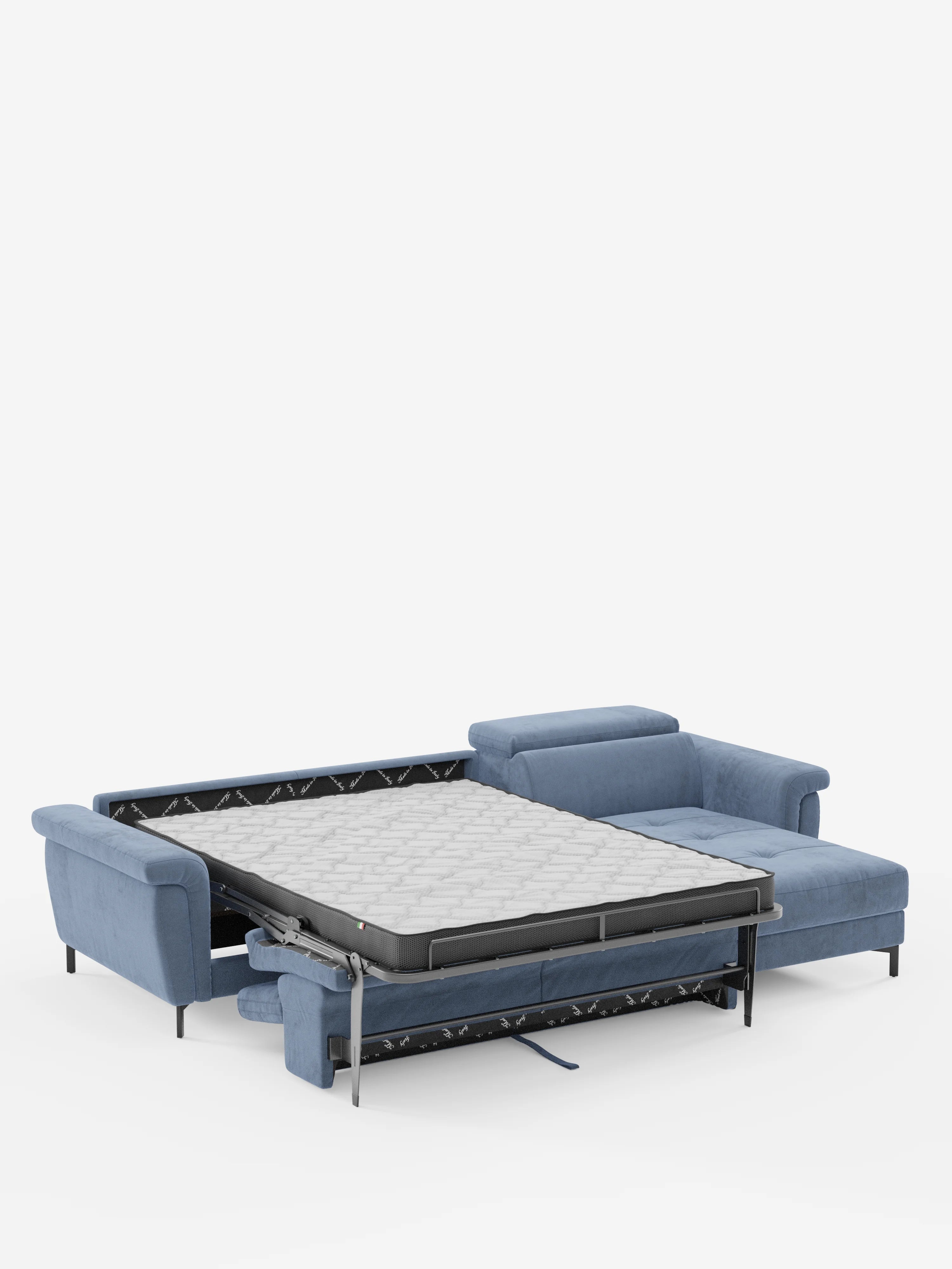 Capri Divano letto angolare con penisola contenitore e poggiatesta reclinabili - elegante tessuto smacchiabile T30