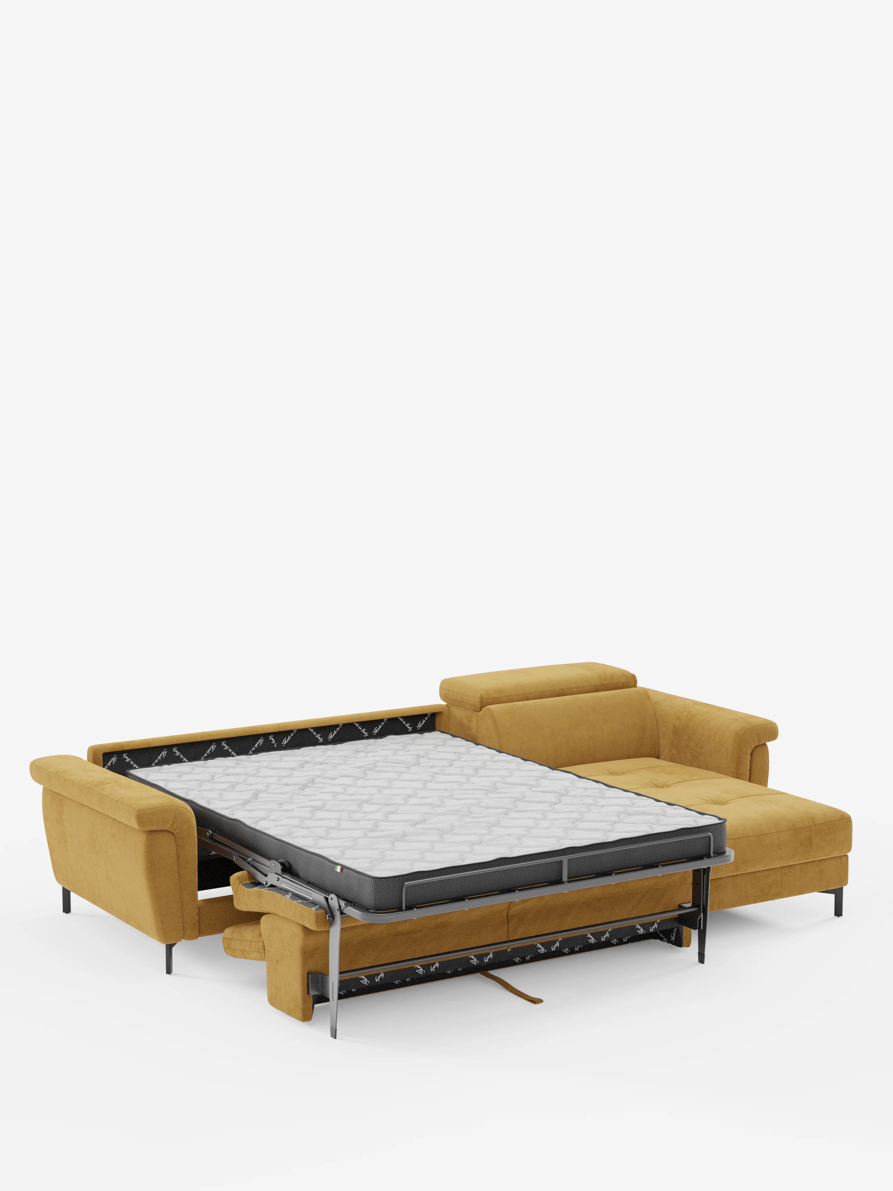 Capri Divano letto angolare con penisola contenitore e poggiatesta reclinabili - elegante tessuto smacchiabile T30