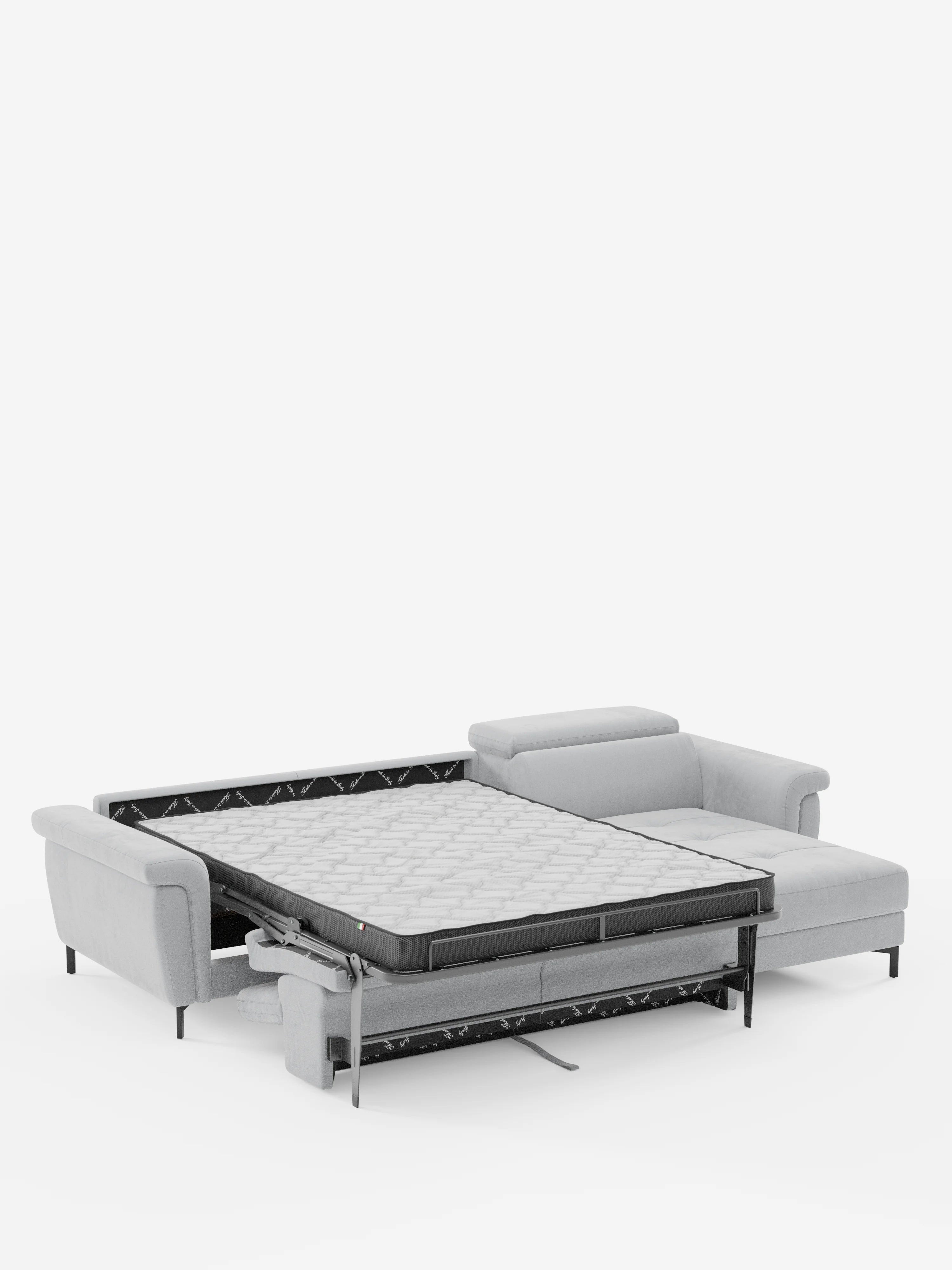 Capri Divano letto angolare con penisola contenitore e poggiatesta reclinabili - elegante tessuto smacchiabile T30