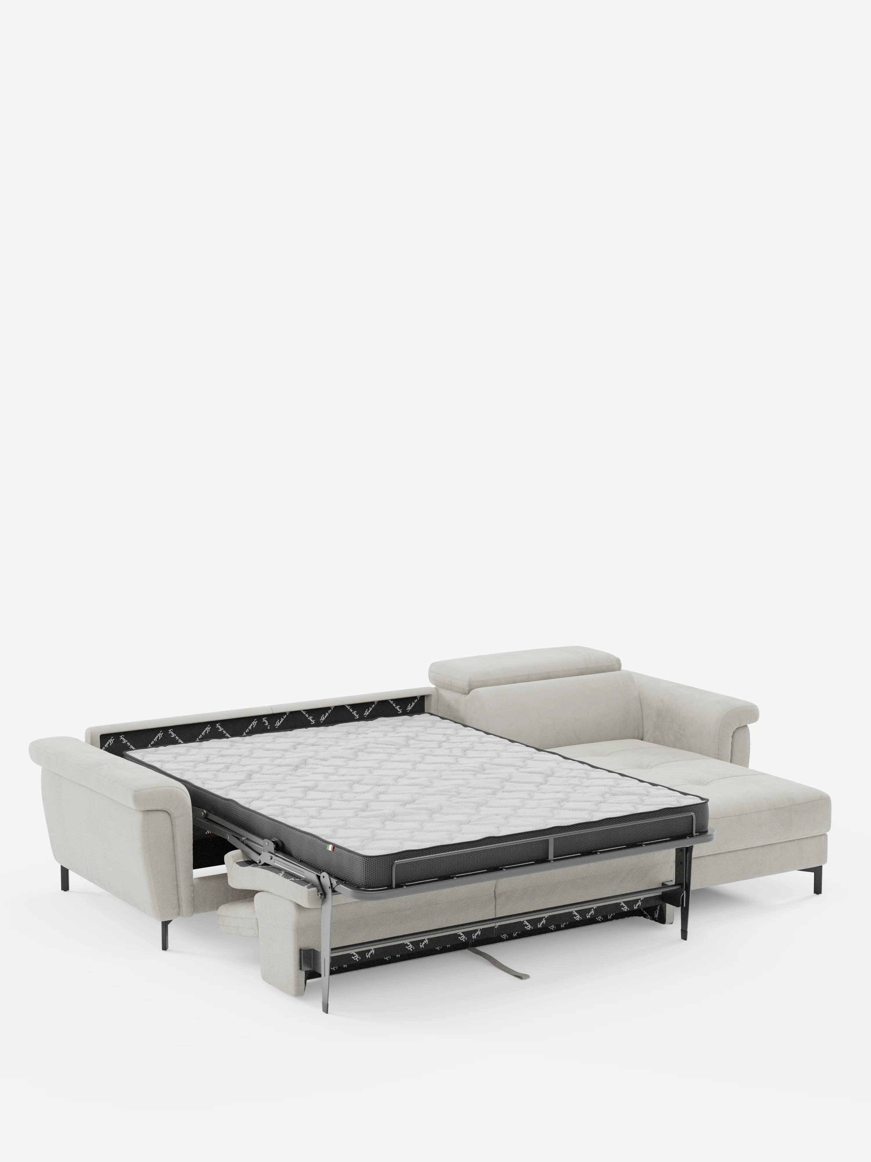 Capri Divano letto angolare con penisola contenitore e poggiatesta reclinabili - elegante tessuto smacchiabile T30