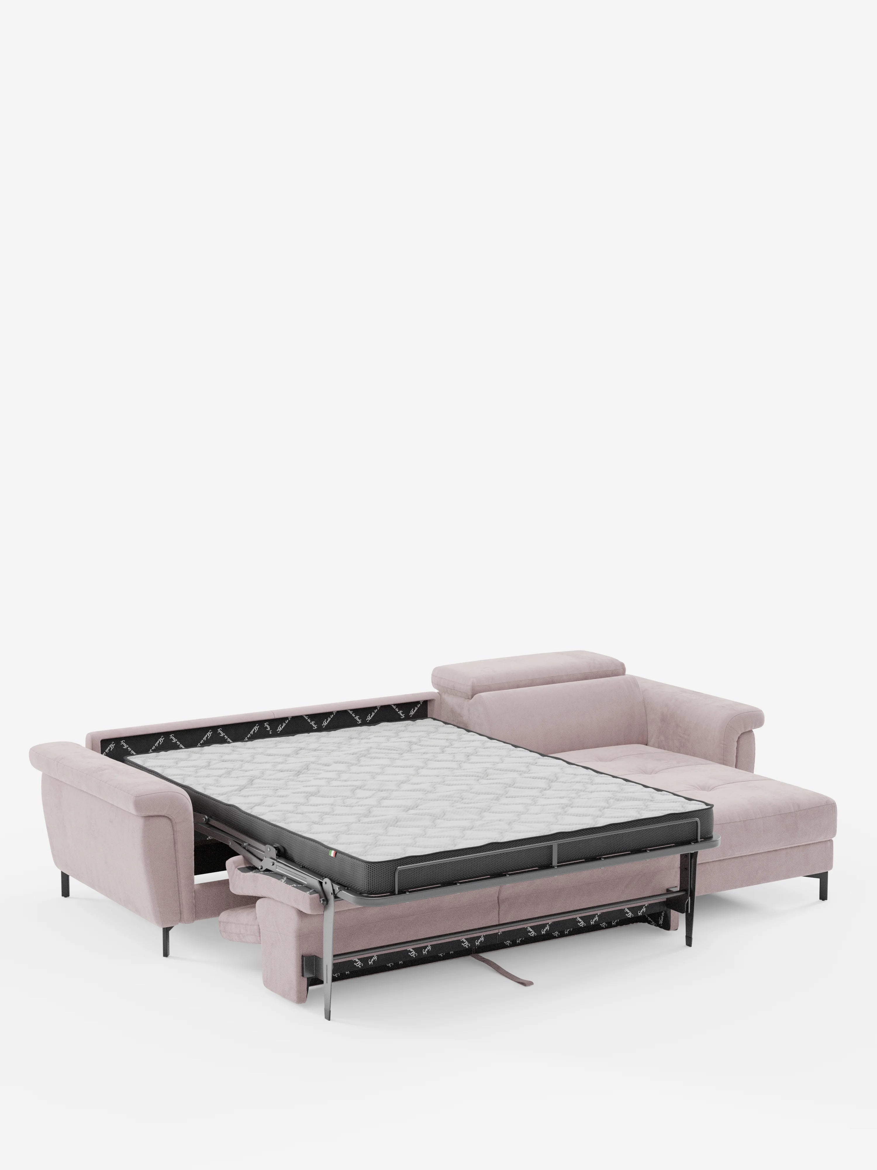 Capri Divano letto angolare con penisola contenitore e poggiatesta reclinabili - elegante tessuto smacchiabile T30