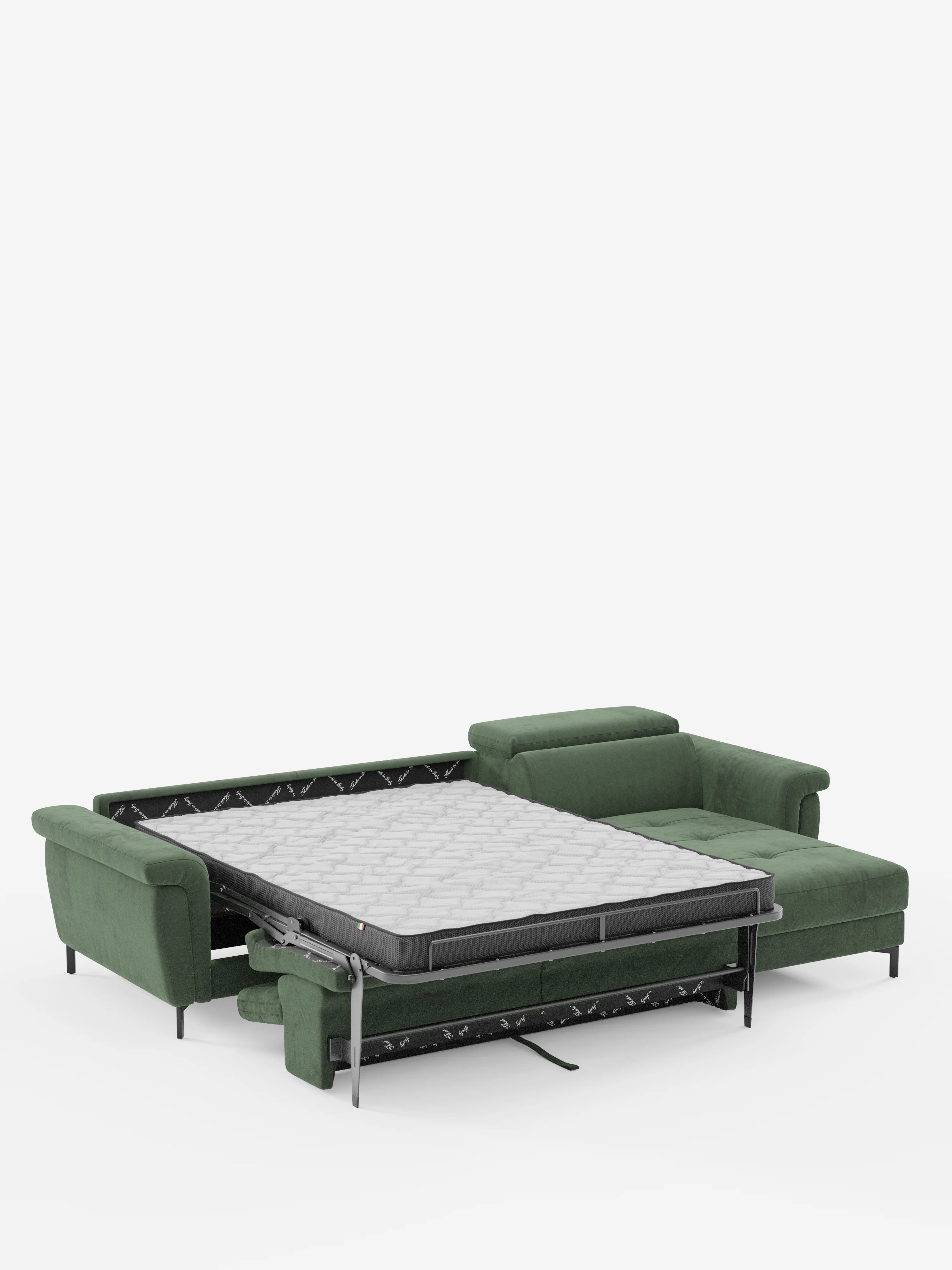 Capri Divano letto angolare con penisola contenitore e poggiatesta reclinabili - elegante tessuto smacchiabile T30