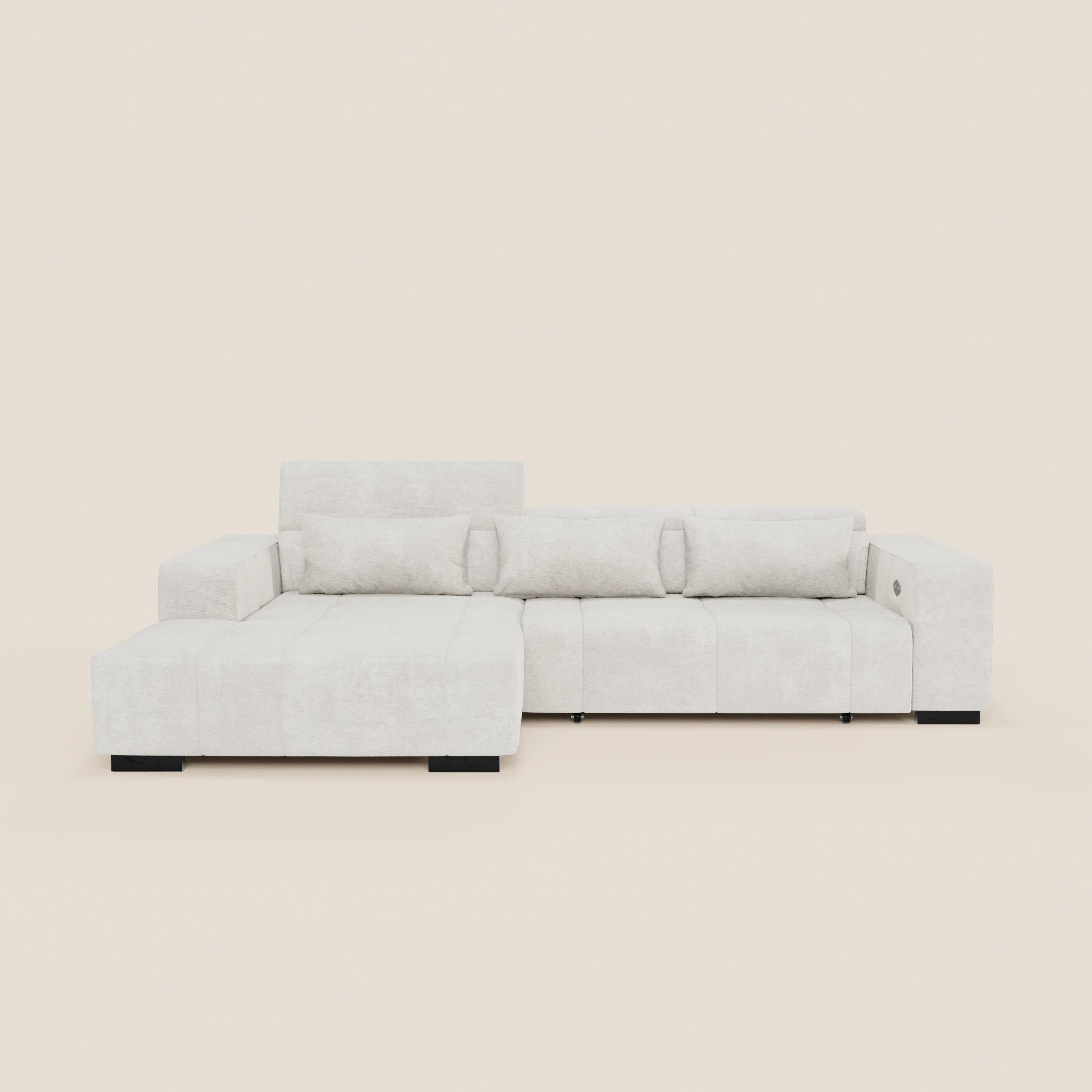 Monarch Divano angolare con penisola e Relax Elettrico per allungamento sedute - Poggiatesta Reclinabili in tessuto morbido smacchiabile T31 - divani.store