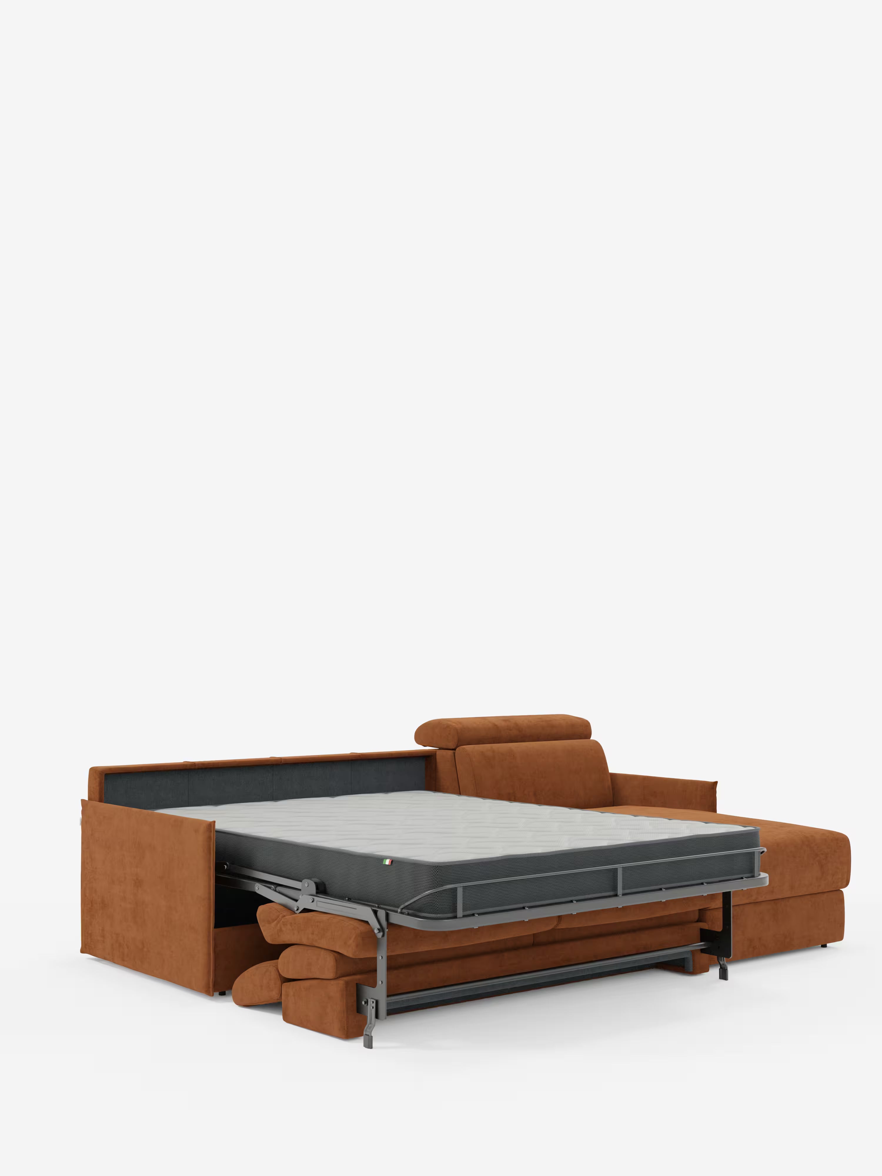 Miryam sofá cama esquinero compacto - reposacabezas reclinables y chaise longue con almacenaje en tejido antimanchas T31