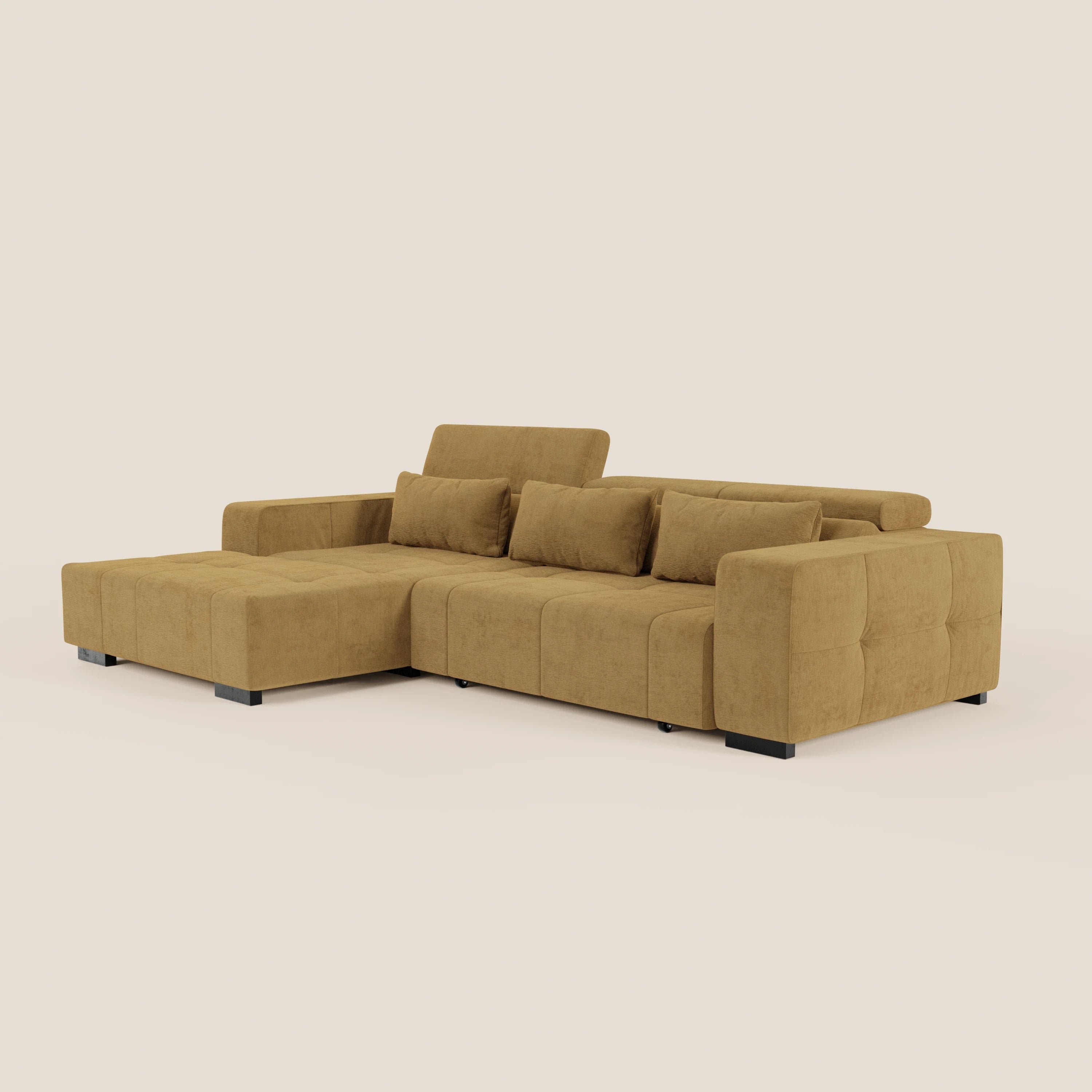 Monarch Divano angolare con penisola e Relax Elettrico per allungamento sedute - Poggiatesta Reclinabili in tessuto morbido smacchiabile T31 - divani.store