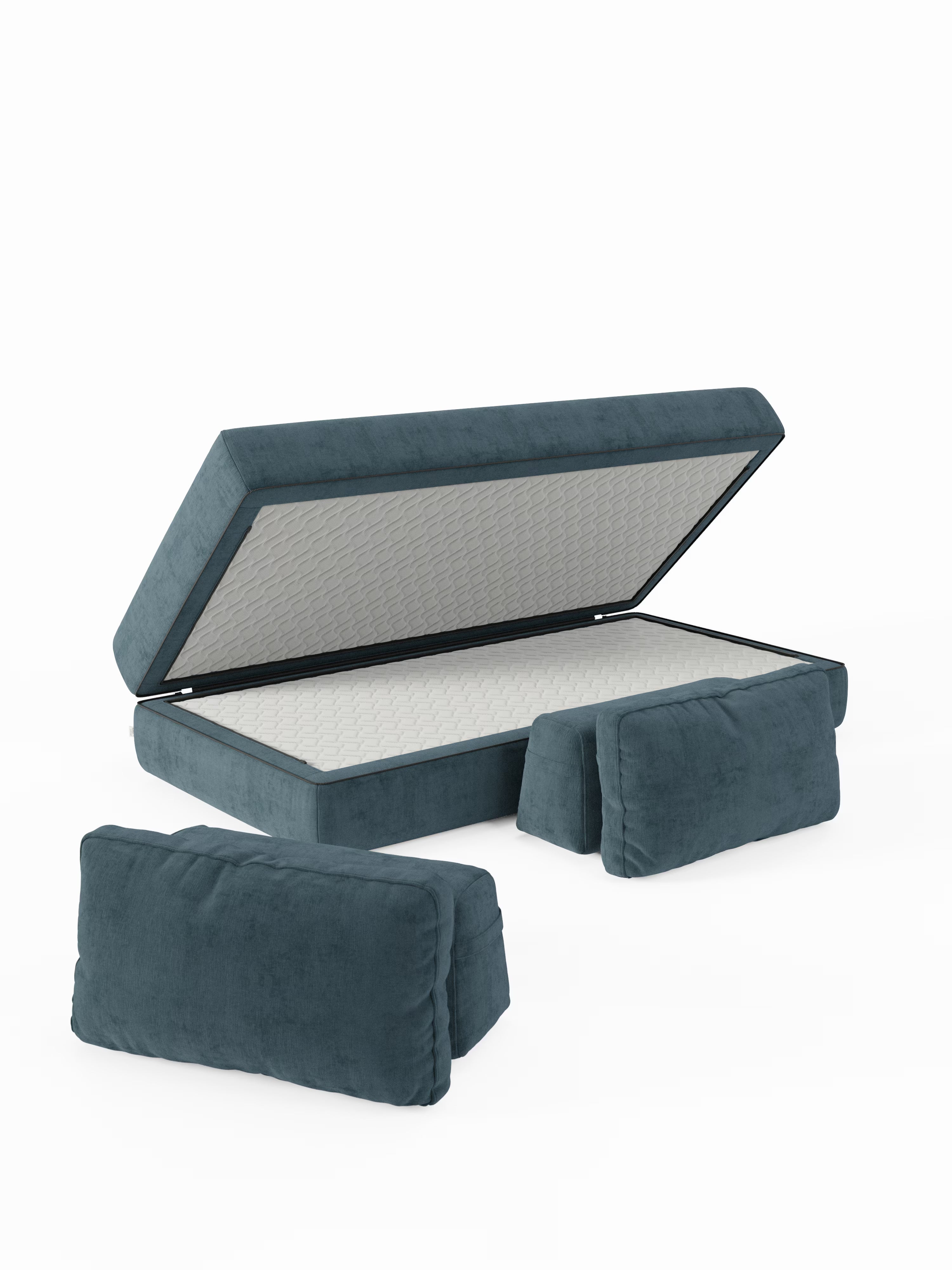 Rift divano letto matrimoniale 2 posti e 3 posti con schienali mobili - materasso alto 24 cm e memory foam in tessuto smacchiabile T31