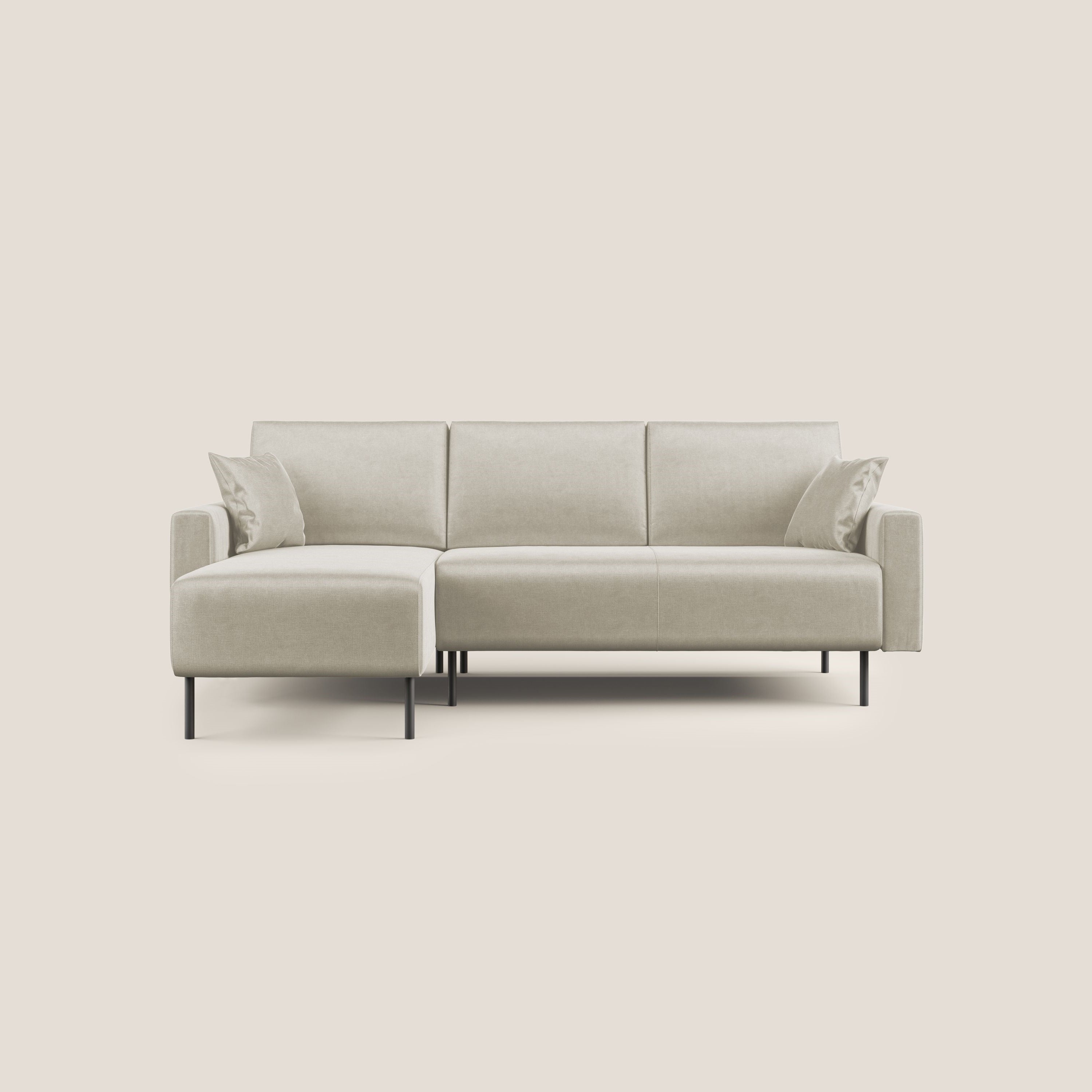 Arthur divano moderno angolare in velluto morbido impermeabile T01 panna - divani.store