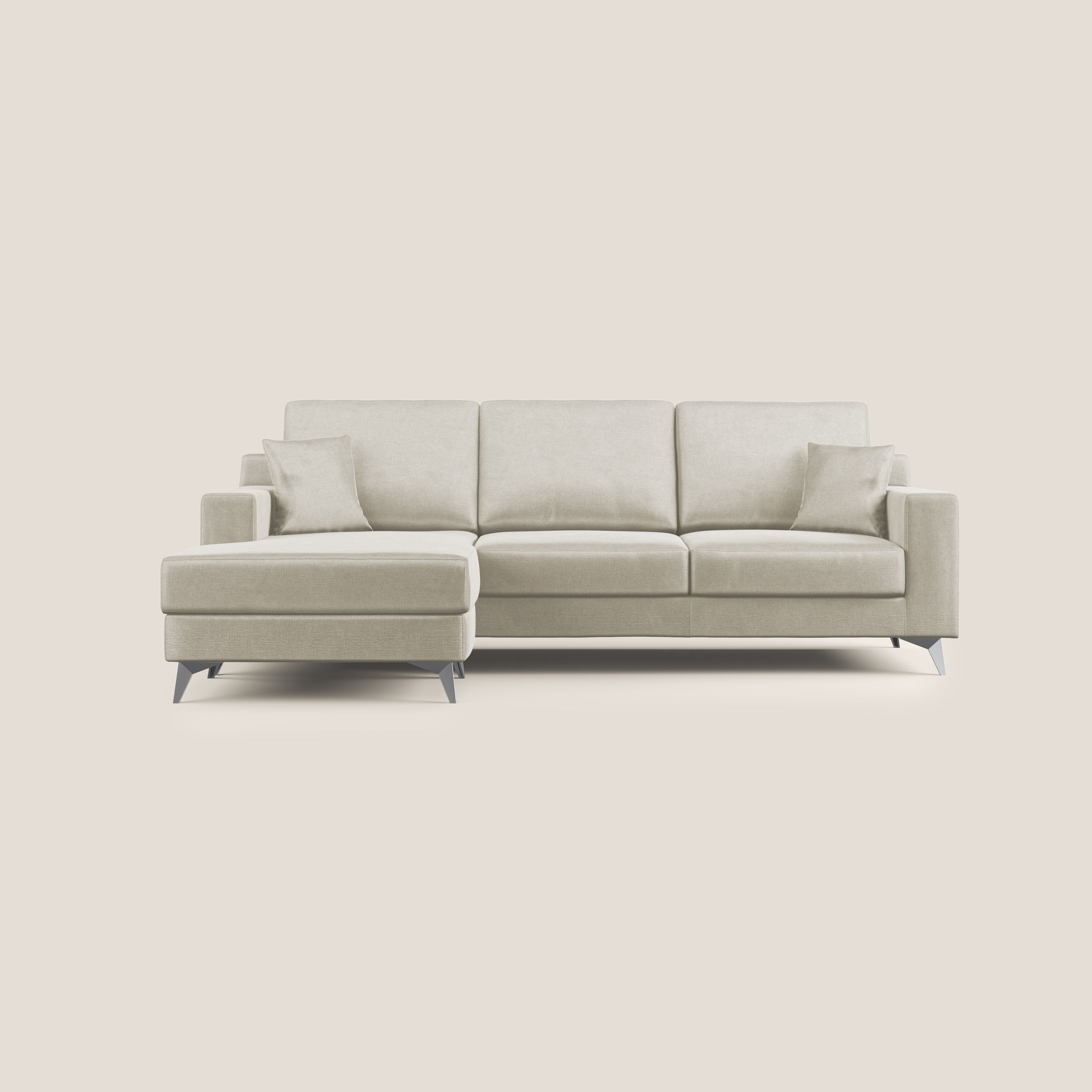Michael divano moderno angolare con penisola in morbido velluto impermeabile T01 panna - divani.store