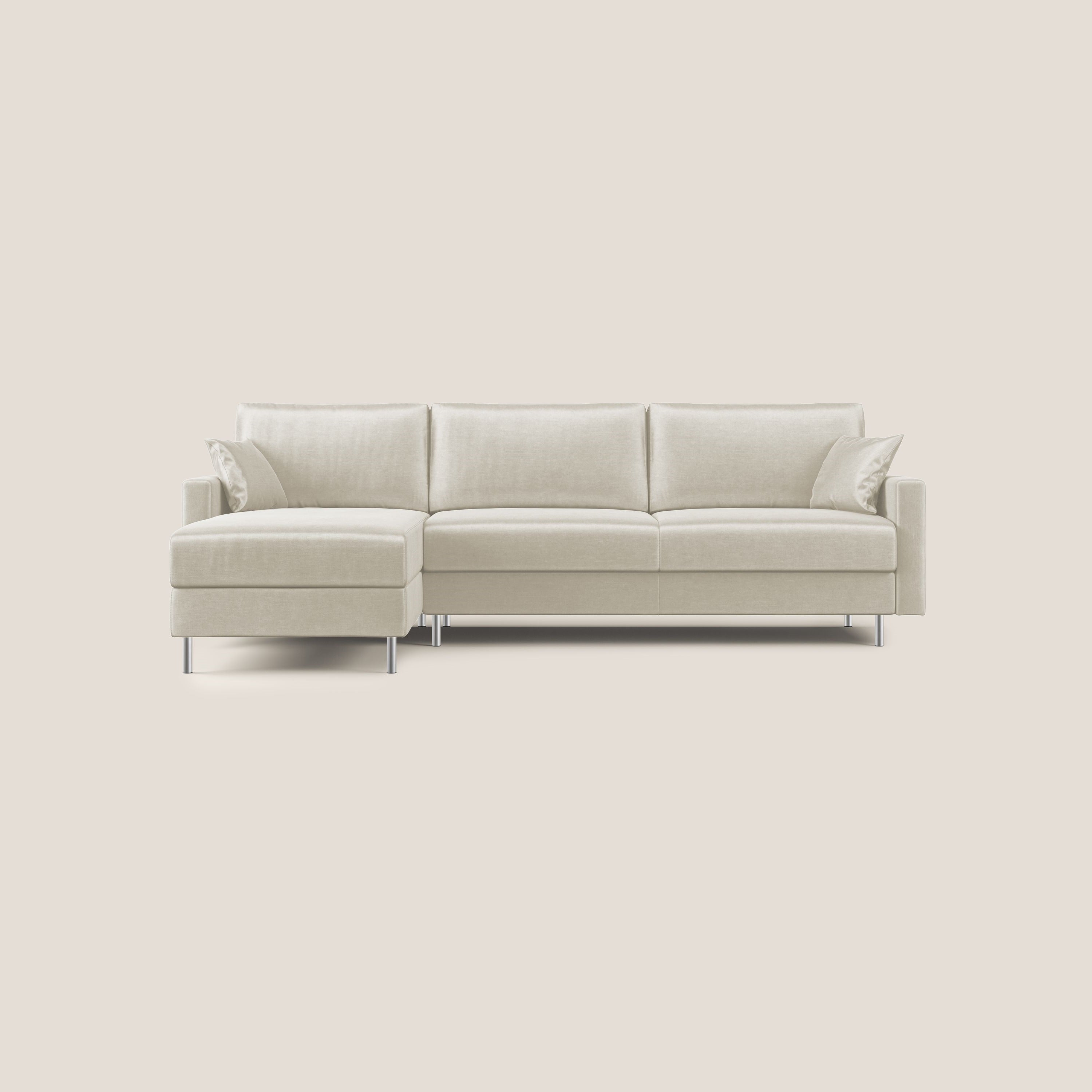 Andromeda divano letto angolare in velluto morbido impermeabile T01 panna - divani.store