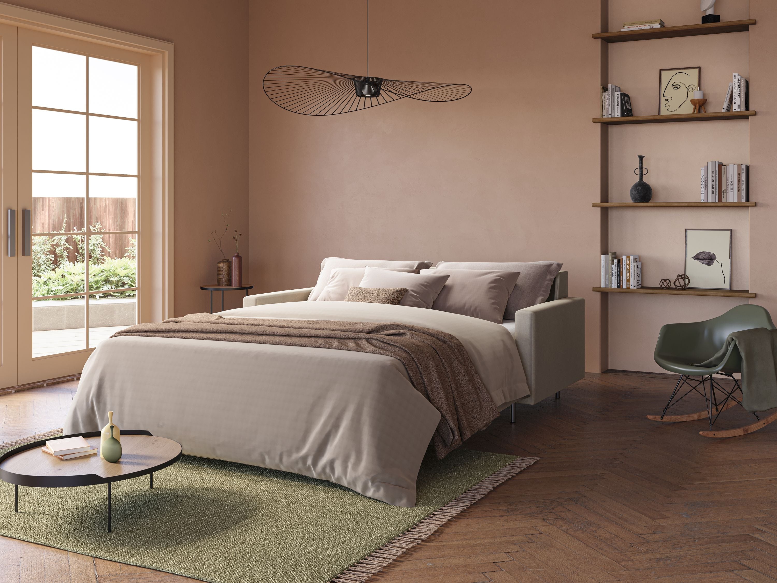 Andromeda divano letto matrimoniale in velluto morbido impermeabile T01 panna - divani.store