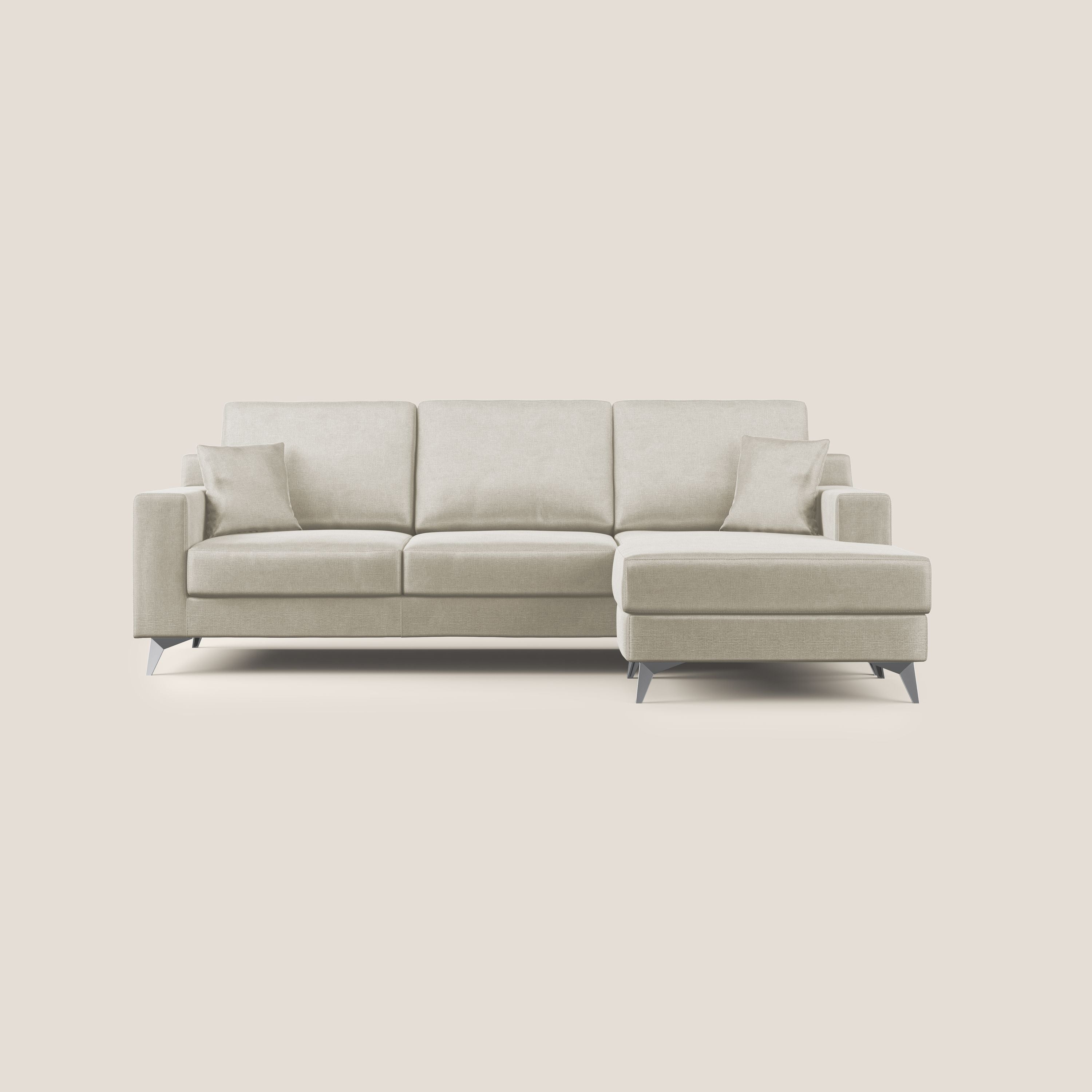 Michael divano moderno angolare con penisola in morbido velluto impermeabile T01 panna - divani.store