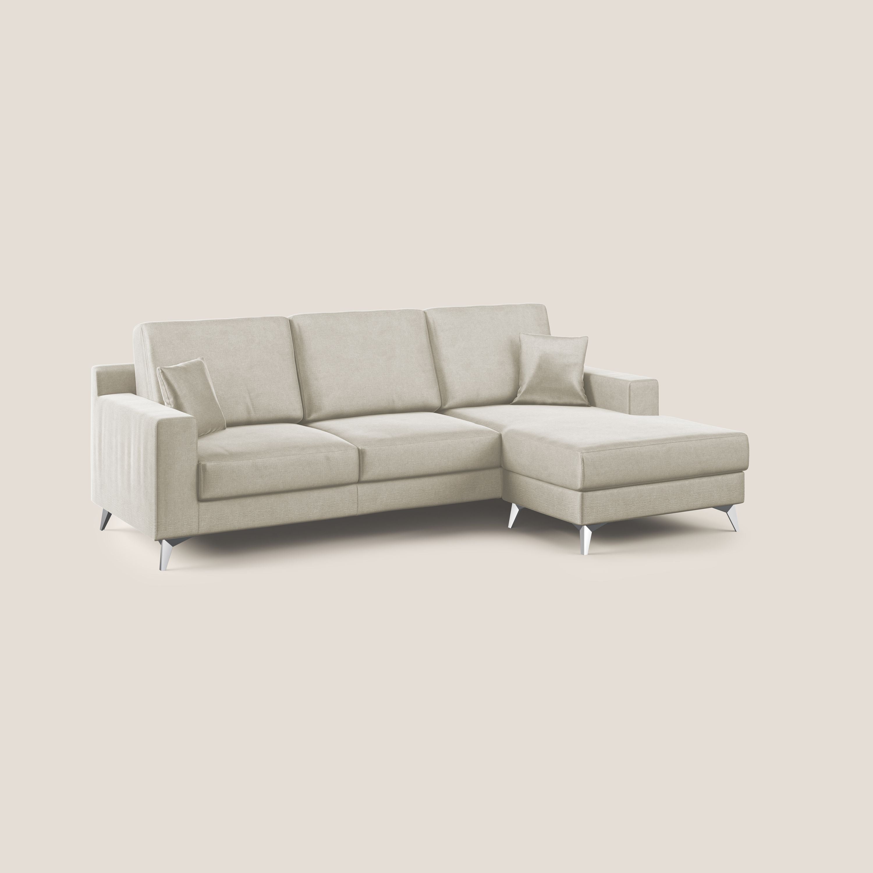 Michael divano moderno angolare con penisola in morbido velluto impermeabile T01 panna - divani.store