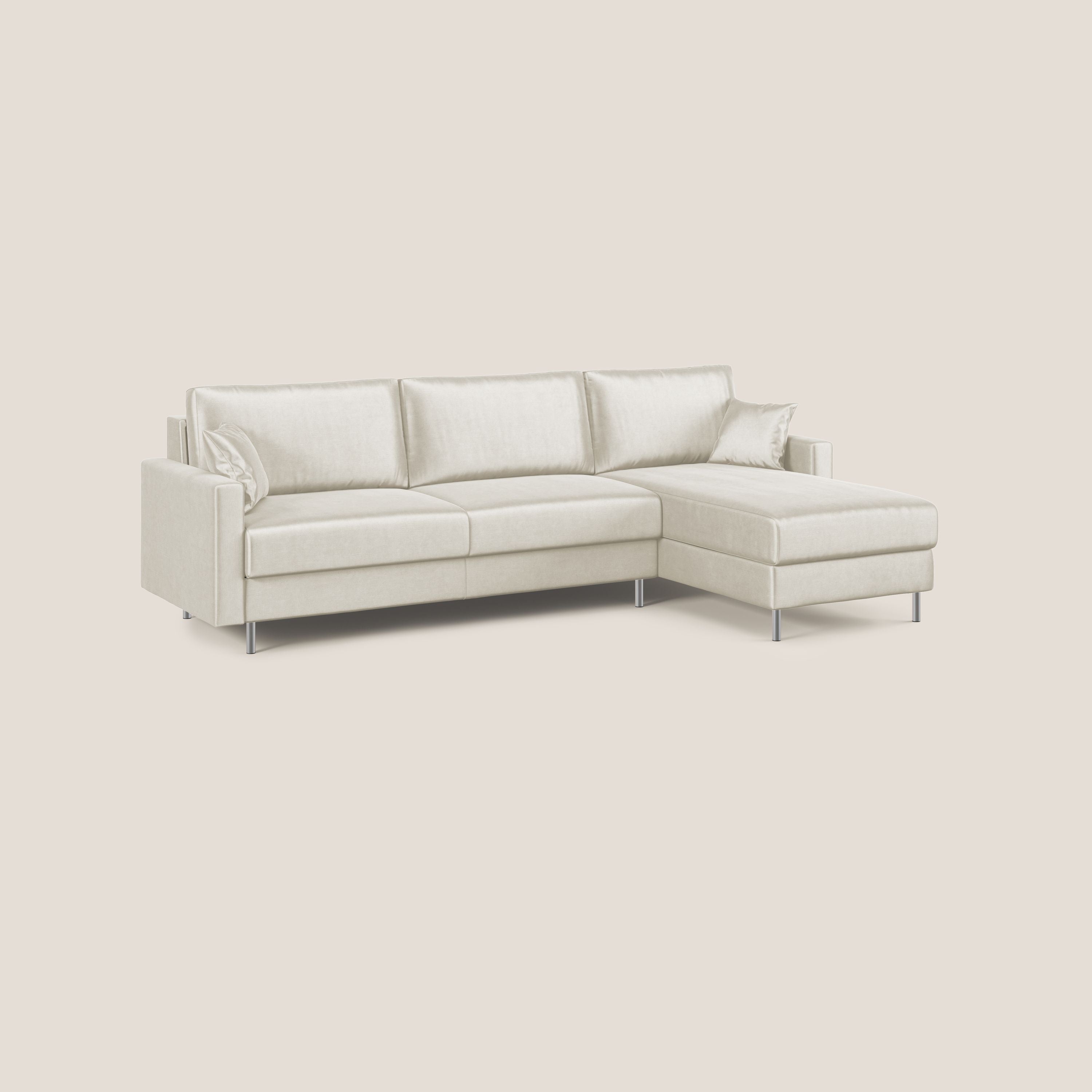 Andromeda divano letto angolare in velluto morbido impermeabile T01 panna - divani.store