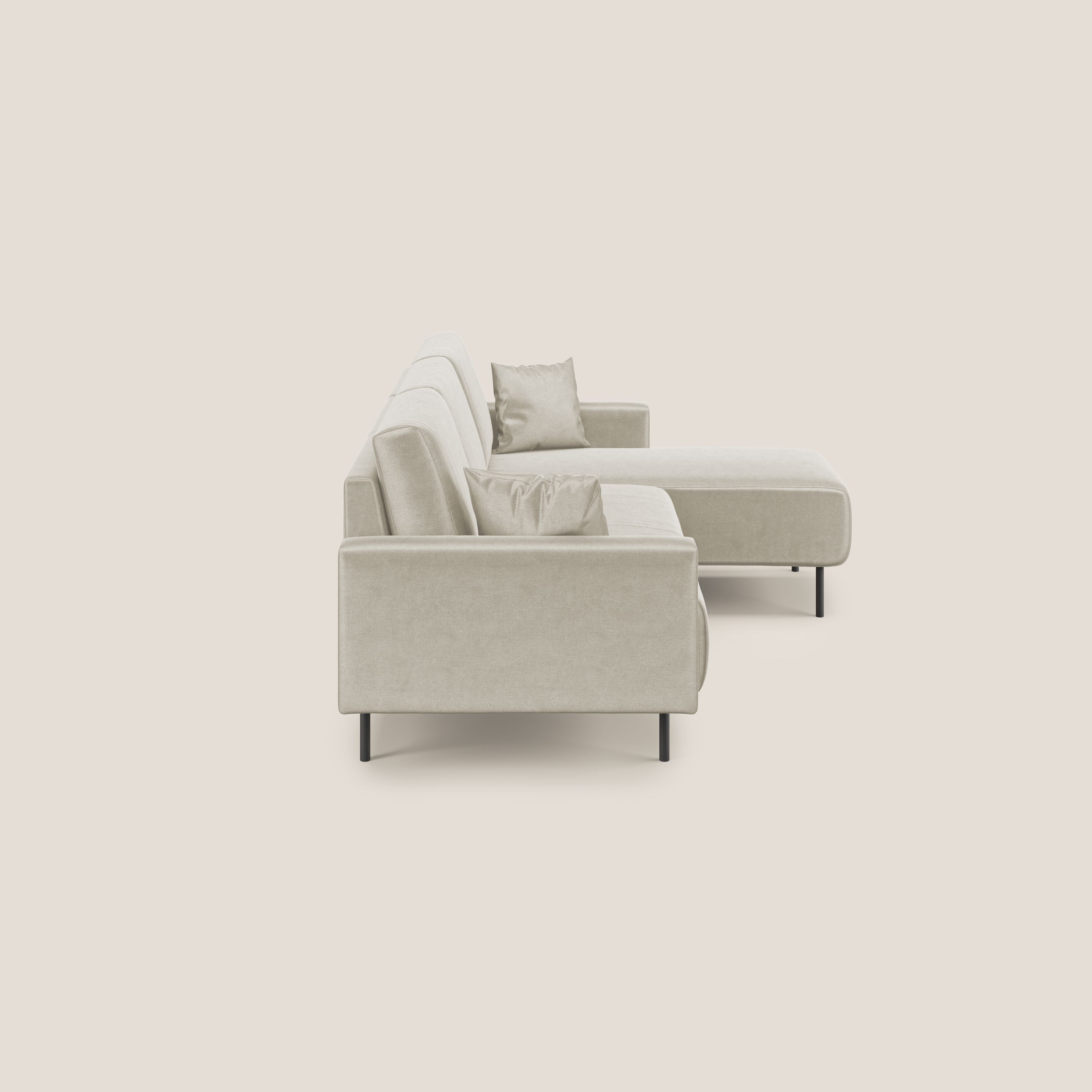 Arthur divano moderno angolare in velluto morbido impermeabile T01 panna - divani.store