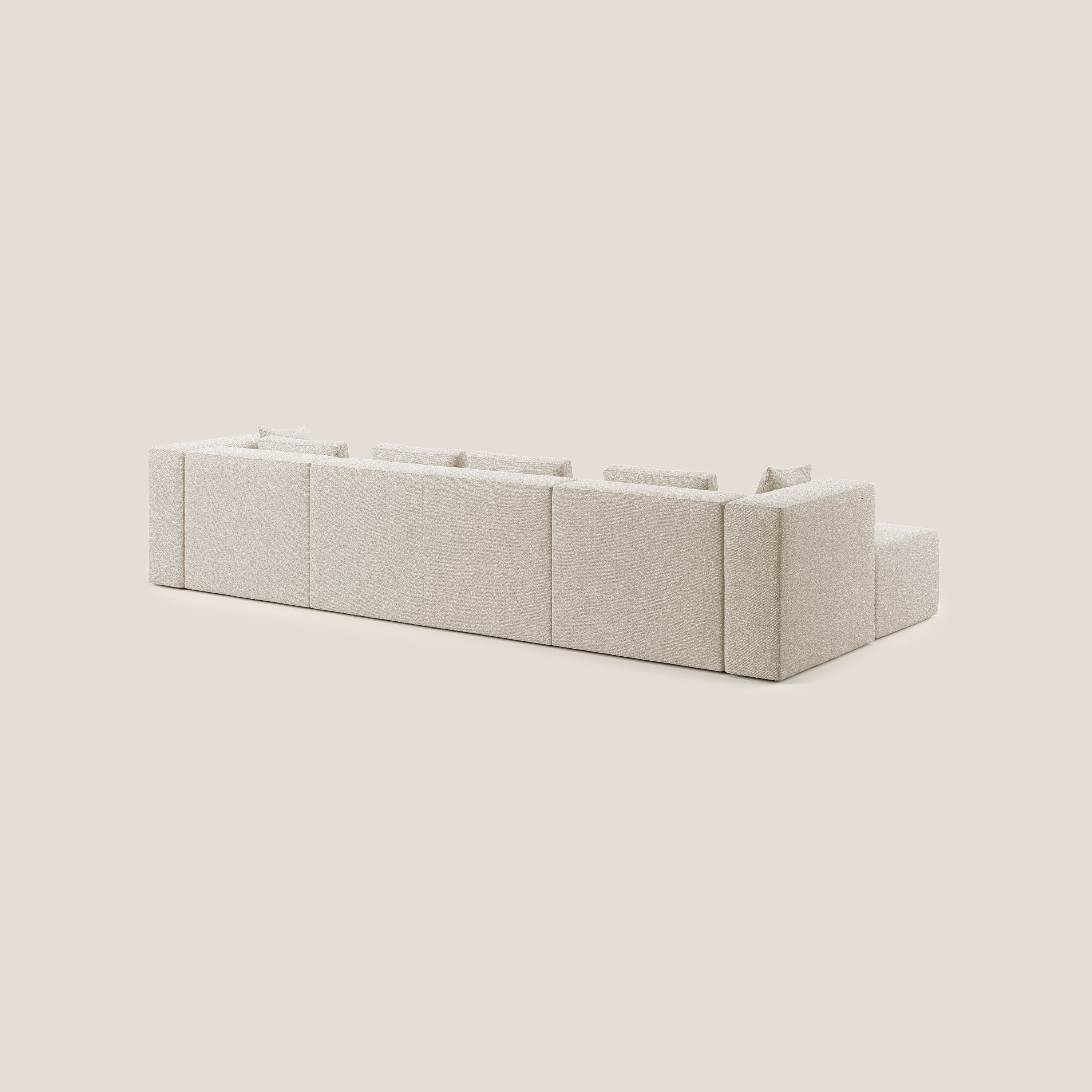 Nettuno divano panoramico in morbido tessuto bouclè T07 bianco - divani.store