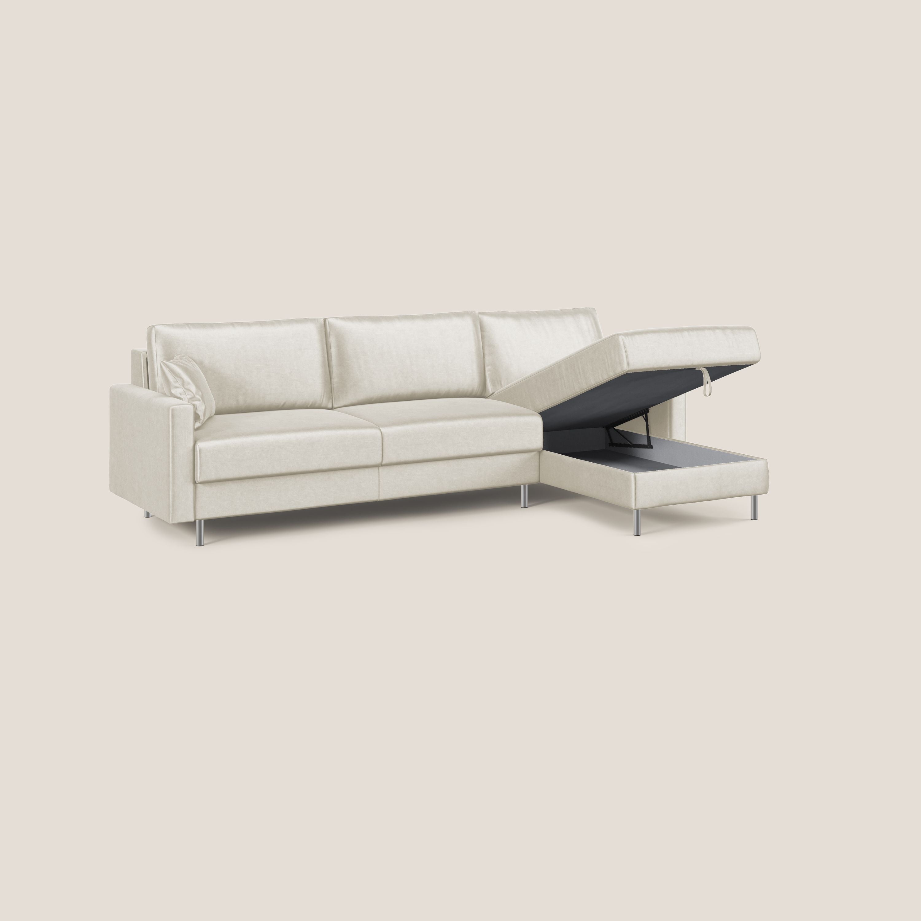 Andromeda divano letto angolare in velluto morbido impermeabile T01 panna - divani.store