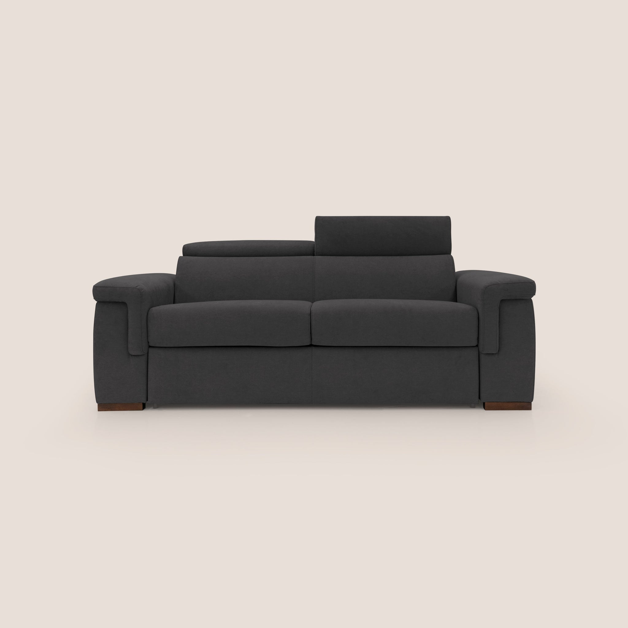 Giunone divano letto 240 cm (mat. 160x197 cm) con DOGHE ORTOPEDICHE, materasso alto h16 cm e poggiatesta reclinabili in tessuto impermeabile T02 NERO