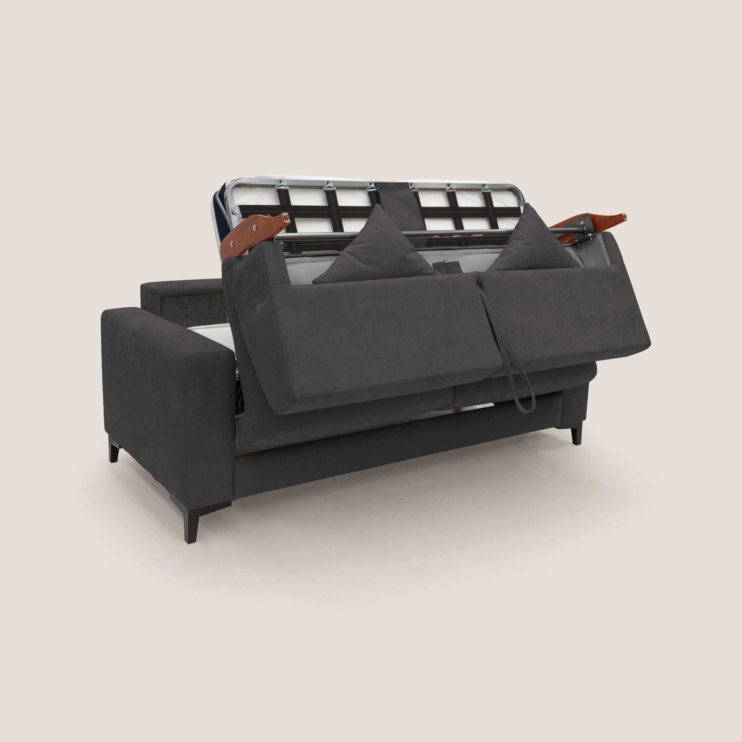 Kafka divano letto matrimoniale in morbido tessuto impermeabile T02 nero - divani.store