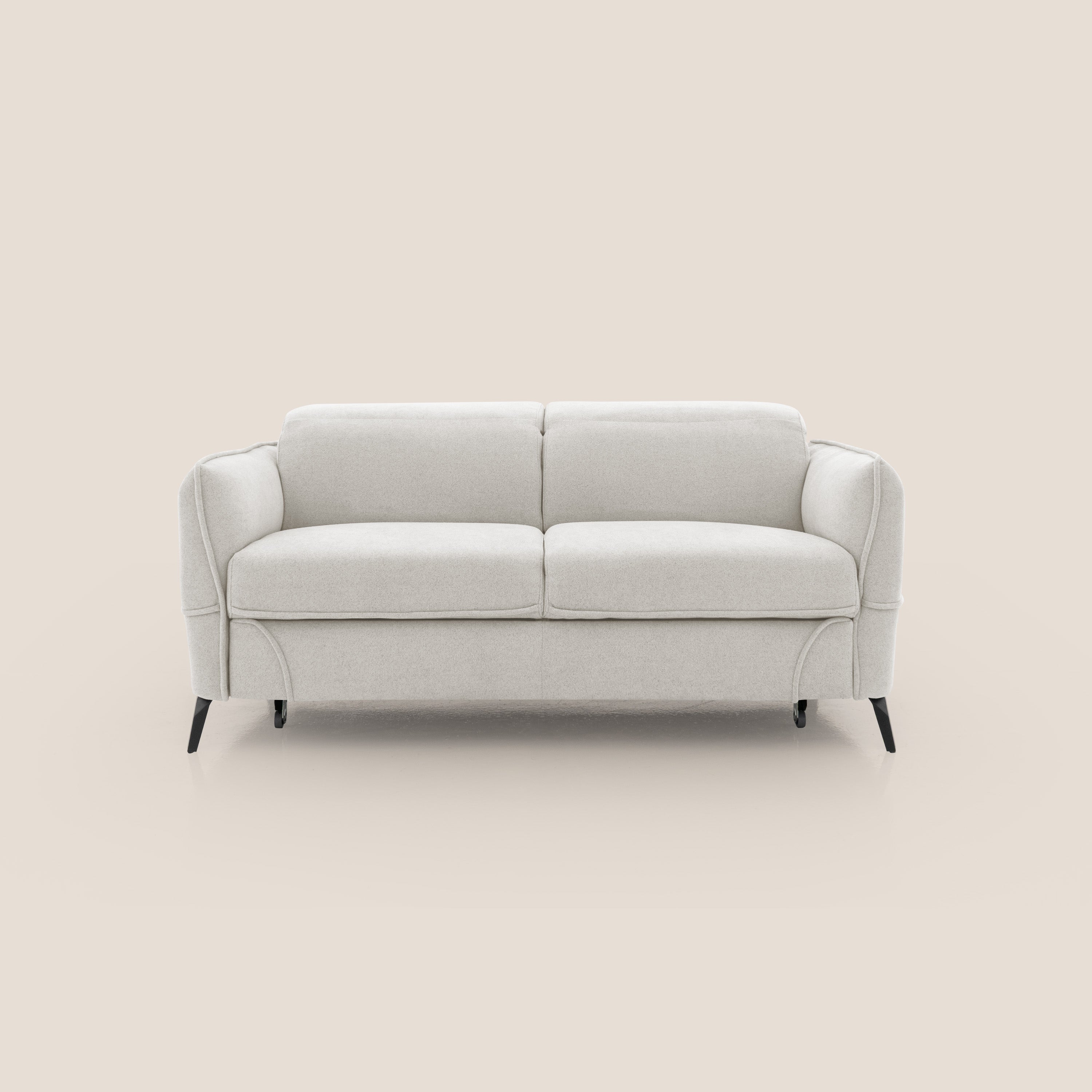 Bloom Divano con poggiapiedi estraibile piedini alti e poggiatesta reclinabili in tessuto bouclé impermeabile T07 bianco - divani.store