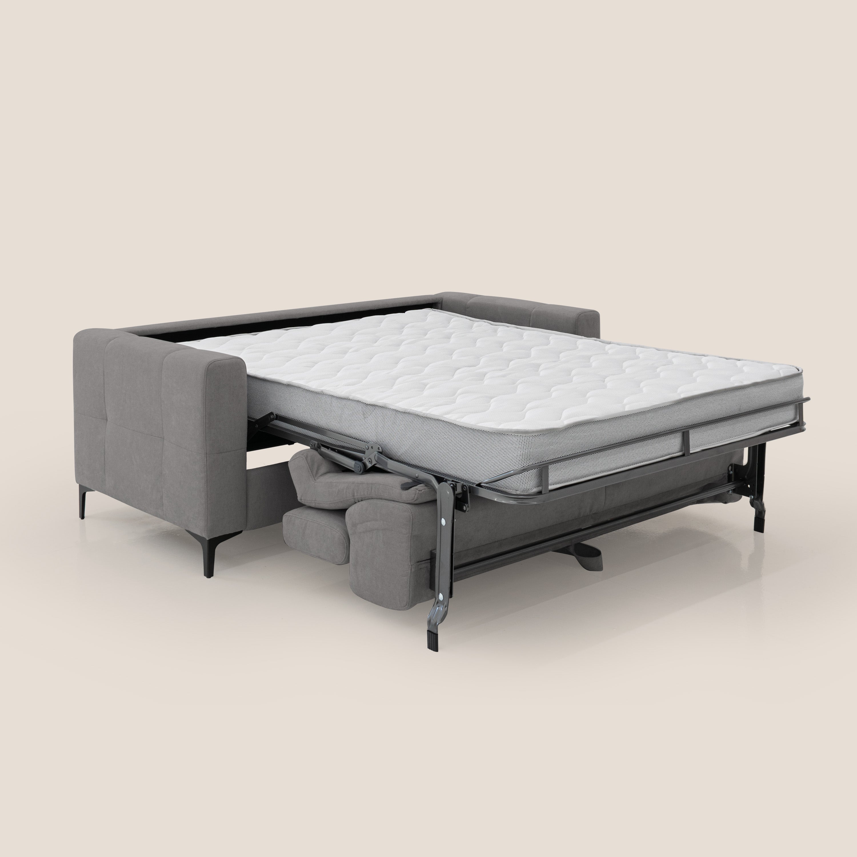 Gardenia divano letto materasso alto 18 cm con poggiatesta reclinabili e rivestimento impermeabile T02 grigio - divani.store