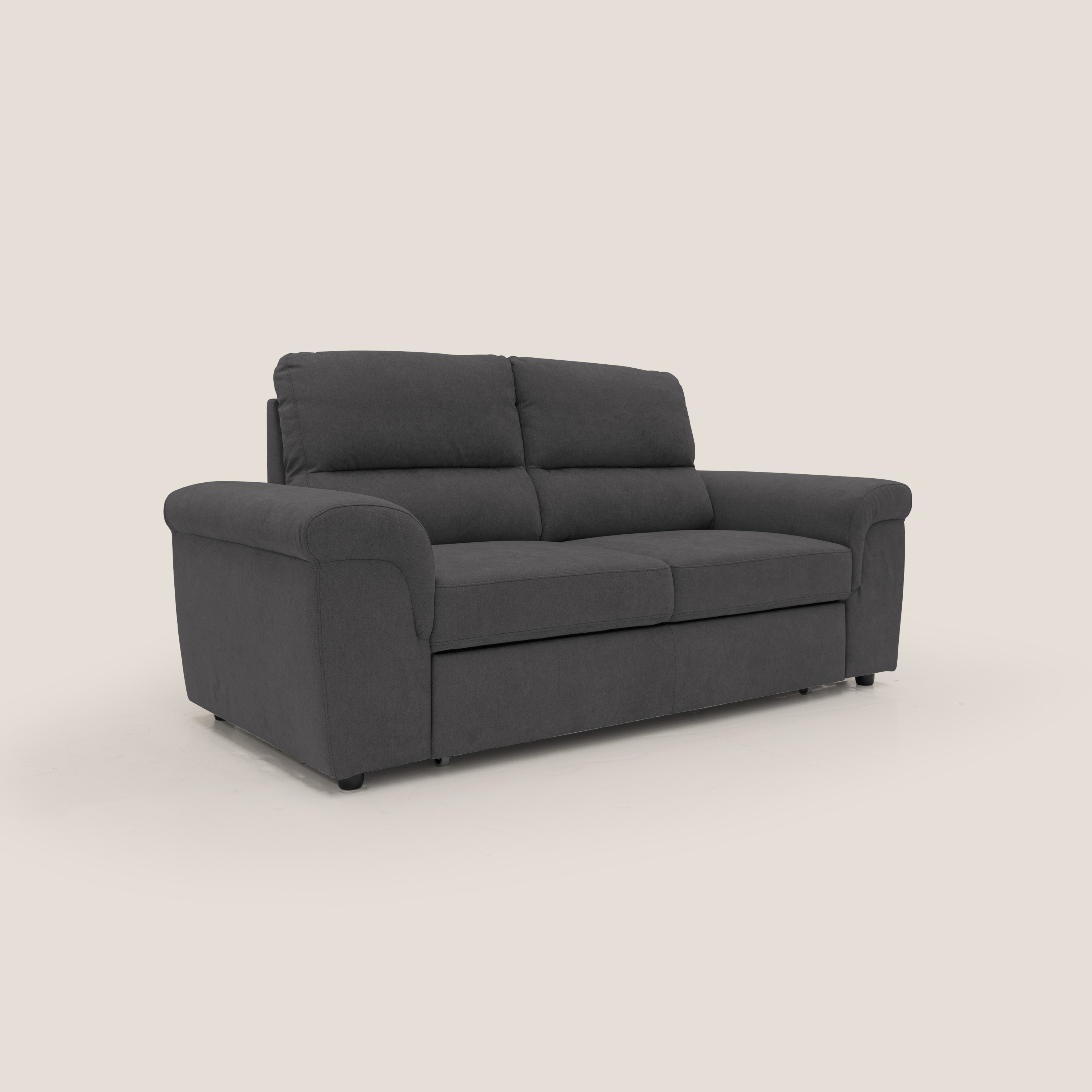 Minerva divano con pouf estraibile poggiapiedi in tessuto morbido impermeabile T02 nero - divani.store
